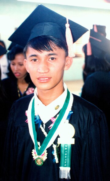 Master Sgt. Aris Villamayor, 442nd Mission Support Group information specialist, begins a lifetime of service in March 1996 graduating in the Philippines with a Bachelor of Science in Nursing. The 442nd MSG is part of the 442nd Fighter Wing, an A-10 Thunderbolt II Air Force Reserve unit at Whiteman Air Force Base, Mo. (U.S. Air Force photo/courtesy photo) 