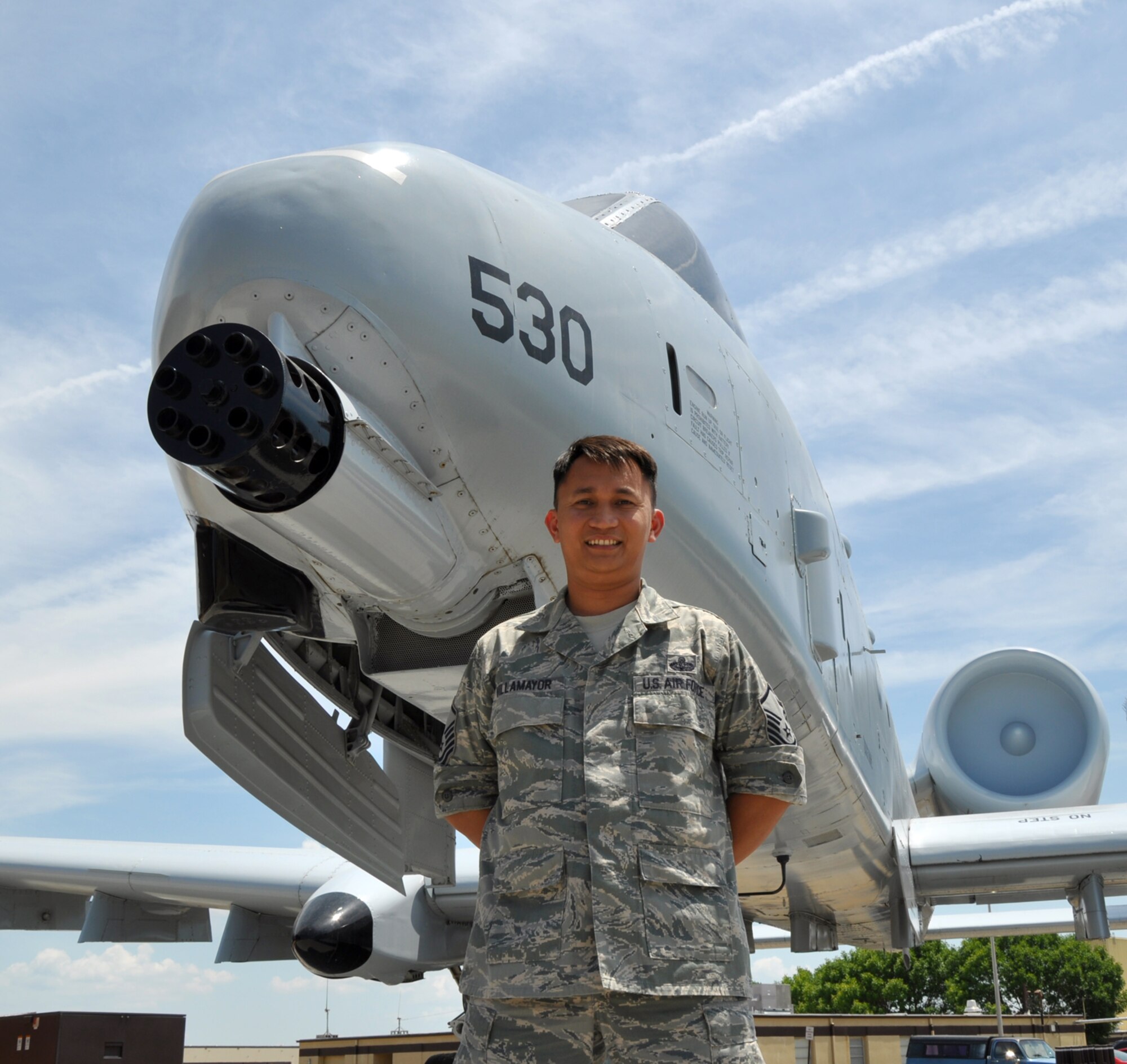Master Sgt. Aris Villamayor, 442nd Mission Support Group information specialist, wears the Air Force uniform with a tremendous amount of pride and an appreciation for where he is from that enhances where he is going. The 442nd MSG is part of the 442nd Fighter Wing, an A-10 Thunderbolt II Air Force Reserve unit at Whiteman Air Force Base, Mo. (U.S. Air Force photo/Tech. Sgt. Kent Kagarise)