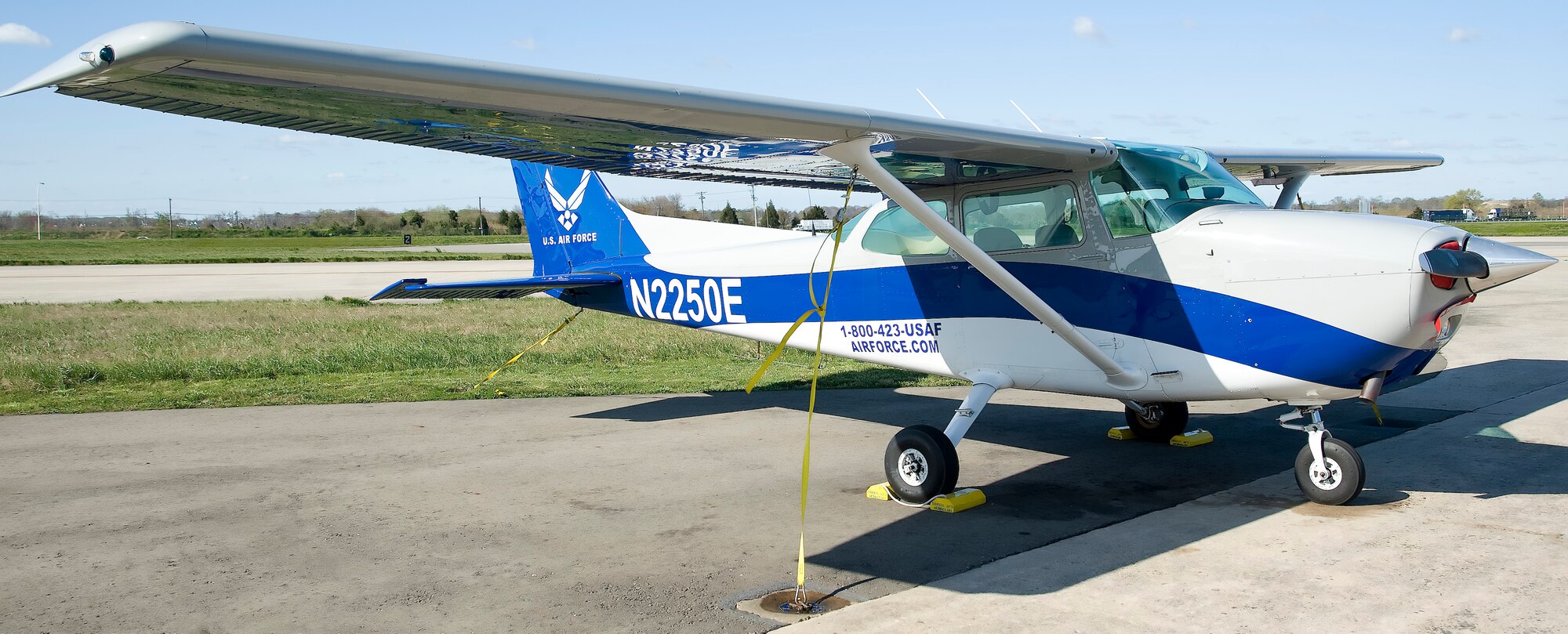 A Cessna 172 sits on the flightline at the Aero Club March 29, 2012, at Dover Air Force Base, Del. The Cessna 172 is just one of many planes available for use during the Aero Club’s “Learn to Fly” class. (U.S. Air Force photo by Adrian R. Rowan)