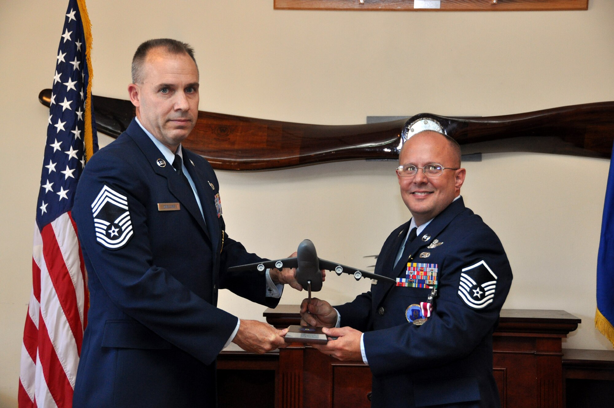 TRAVIS AIR FORCE BASE, Calif. -- Master Sgt. Brian Burgin, 349th AMW Recruiting Squadron, has his retirement  ceremony, here, June 24, 2012. (U.S. Air Force photo/Tech. Sgt. Rachel Martinez)