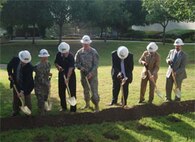 (From left) Scott Schoner, Col. Mary Garr, retired Maj. Gen Patrick Brady, Lt. Gen. Eric Schoomaker, retired Maj. Gen. Patrick Sculley, retired Maj. Gen. Kenneth Farmer and Marc Long celebrate the groundbreaking for the Army
Medical Department Museum Foundation's $1.3 million Medal of Honor Walk addition to the museum grounds. Construction will start this fall.
