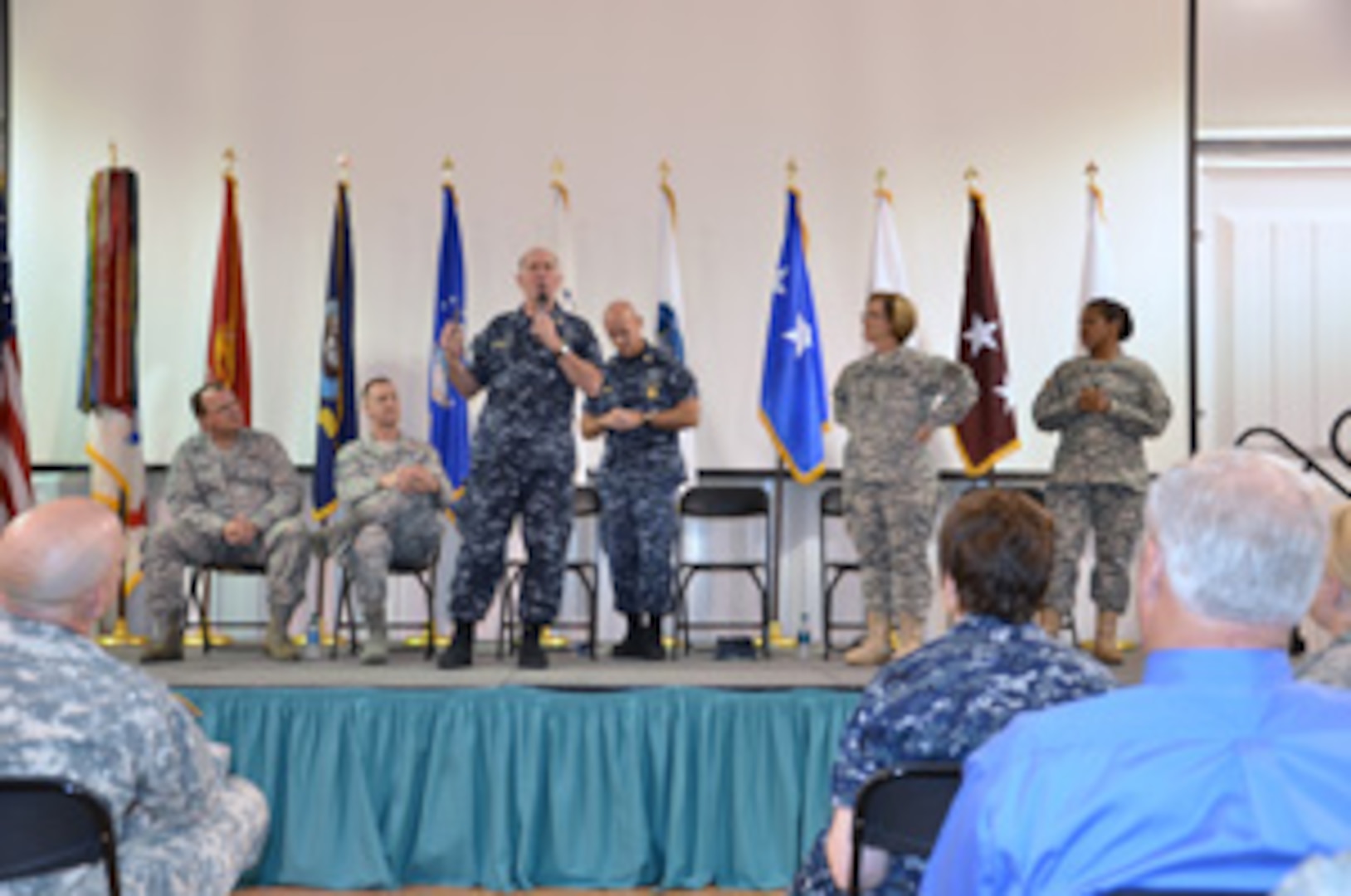 (May 30, 2012) Instructors and staff of the Medical Education & Training Campus (METC) were given the opportunity of a lifetime when Lt. Gen. Charles Green, surgeon general of the Air Force; Vice Adm. Matthew Nathan, surgeon general of the Navy and chief, Bureau of Medicine and Surgery; and Lt. Gen. Patricia Horoho, surgeon general and commanding general, U.S. Army Medical Command and their senior enlisted leaders conducted All Hands calls during a visit to METC on May 30. 

(U.S. Navy photo by Lisa Braun/Released)