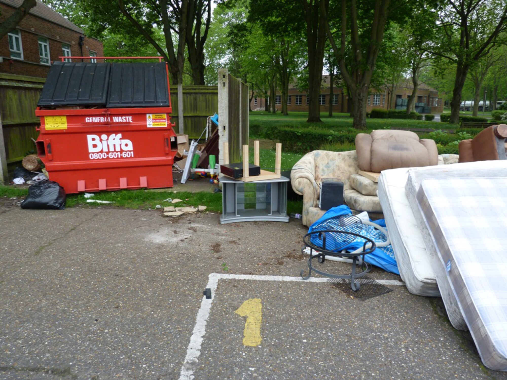 ROYAL AIR FORCE FELTWELL, England - Dumping household items, such as mattresses, furniture and unwanted electronics, is prohibited on Department of Defense installations and increases costs for garbage removal. Such items must be taken to a household waste collection point, such as those at Elveden or Thetford, for proper disposal. The primary source is at the five-ways roundabout local authority disposal center, where household waste can be disposed of free of charge. (Courtesy photo)