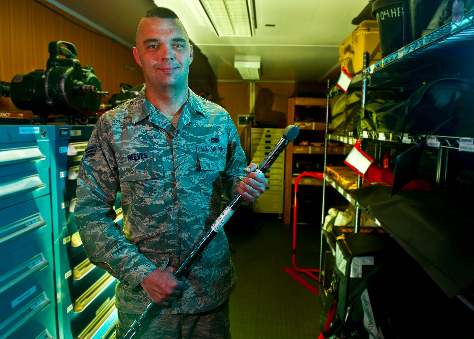Senior Airman Devin Reeves is a 376th Expeditionary Aircraft Maintenance Squadron support section journeyman deployed out of Fairchild Air Force Base, Wash. He is a native of Caruthersville, Mo. (U.S. Air Force photo/Senior Airman Brett Clashman)