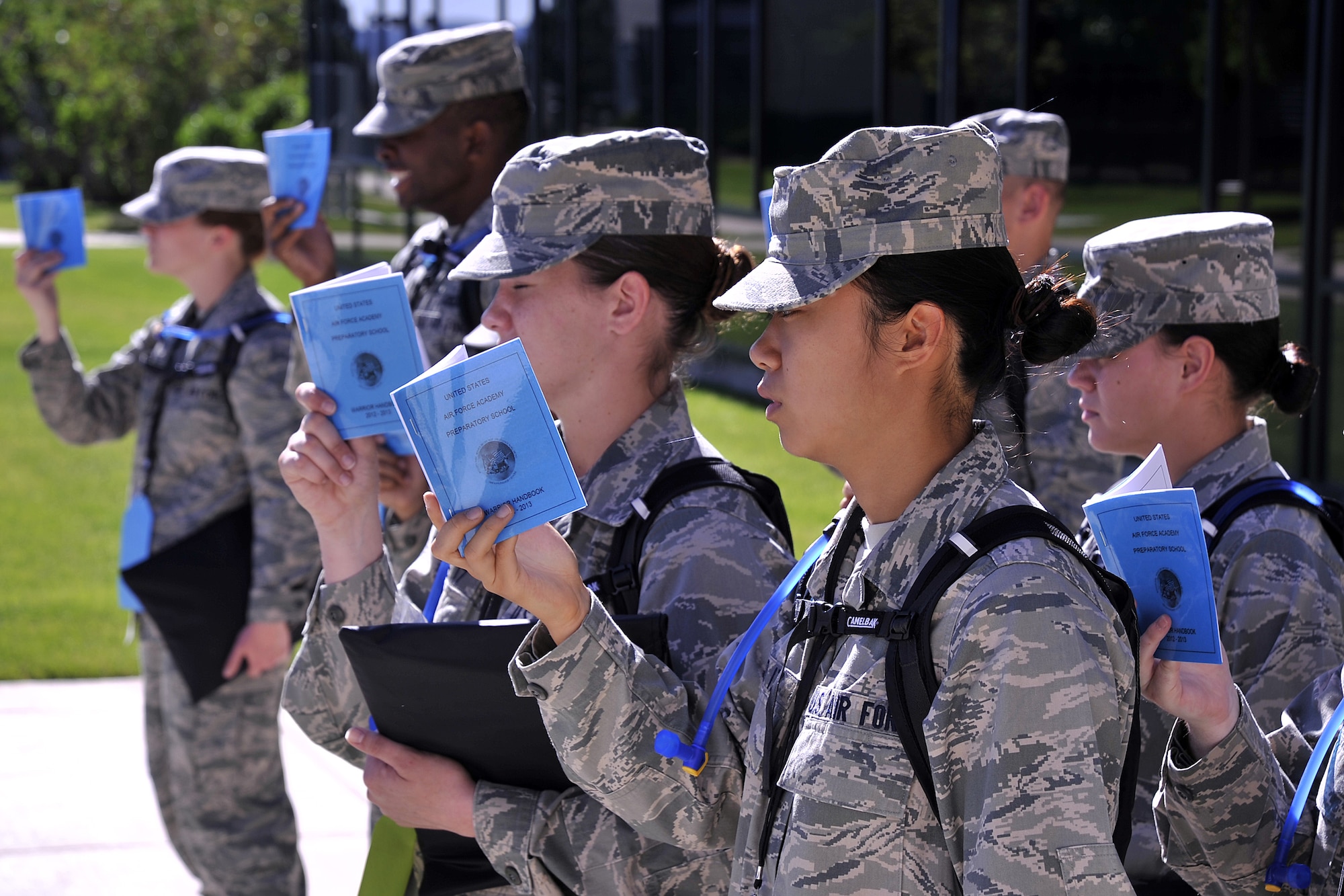 The transition to Academy life happens quickly for Cadet candidates during inprocessing at the Air Force Academy Preparatory School July 18. (U.S. Air Force Photo/Raymond McCoy)