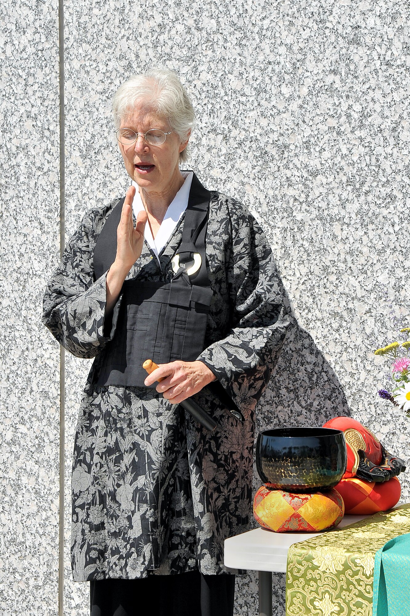 Sensei Sarah Bender, the Academy’s Cadet Chapel Buddhist Program Leader, conducts the memorial service, July 13. (U.S. Air Force Photo/Elizabeth Andrews)