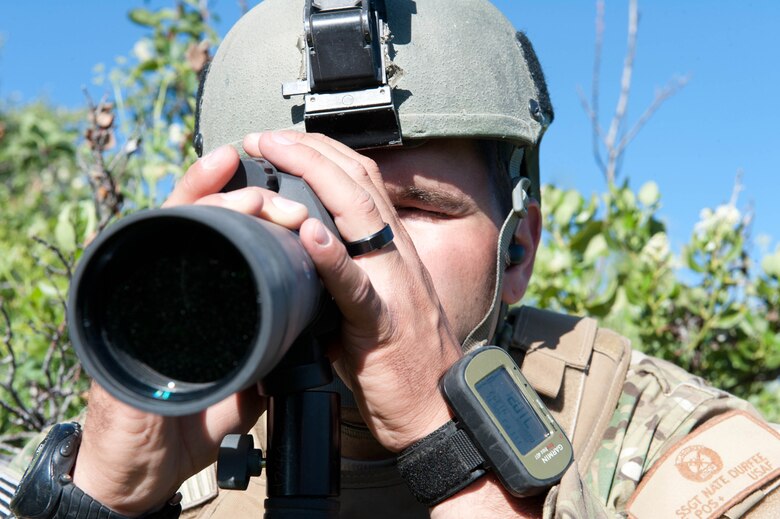 Staff Sgt. Nate Durfee from the 124th Air Support Operations Squadron (ASOS) of the Idaho Air National Guard observes the simulated enemy down range, by looking through PVS 14 Monocular Night Vision Goggles (NVG)s during training with exercise Mountain Fury II throughout the Idaho Sawtooth National Forest, June 25. This exercise focused on small unit tactics, mounted patrol with HMWVVs, Close Air Support missions, and over watch with the help of the 190th Fighter Squadron’s A-10 Aircraft and B Company, 1-214th General Support Aviation Battalion (GSAB) CH-47 Chinook Helicopters, Idaho Army National Guard Apache Helicopters and 728th Air Control Squadron, Mt. Home, June 19 through June 27.
