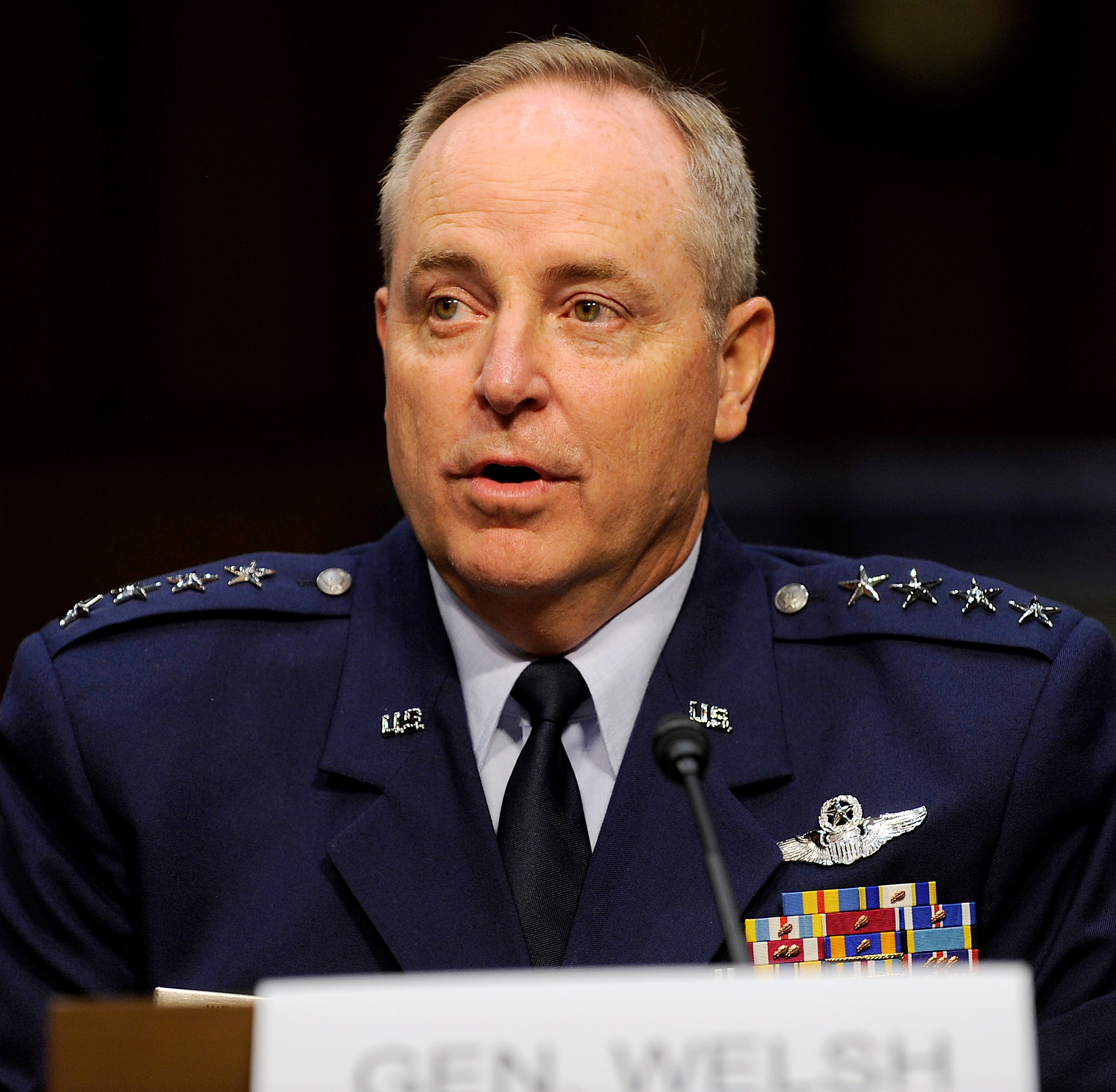 Gen. Mark A. Welsh III, the commander of U.S. Air Forces in Europe, testifies before the Senate Armed Services Committee in Washington, D.C., on July 19, 2012, as part of the confirmation process to serve as the 20th Air Force Chief of Staff.  If confirmed, Welsh will replace Gen. Norton Schwartz, who retires Aug. 10.  (U.S. Air Force photo/Scott M. Ash)