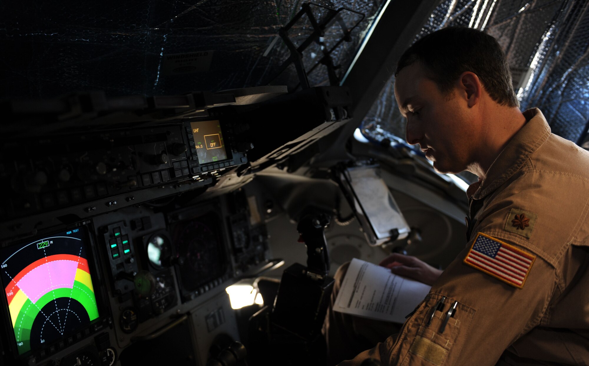 Maj. Martin Shadle, 817th Expeditionary Airlift Squadron operations officer, performs a pre-flight inspection aboard a C-17A Globemaster July 13, 2012, at Incirlik Air Base, Turkey. The 817th EAS has approximately 100 Airmen who operate out of Incirlik as well as the Transit Center at Manas,Kyrgyzstan, is a tenant unit to the 39th Air Base Wing. (U.S. Air Force photo by Senior Airman Jarvie Z. Wallace/Released)  