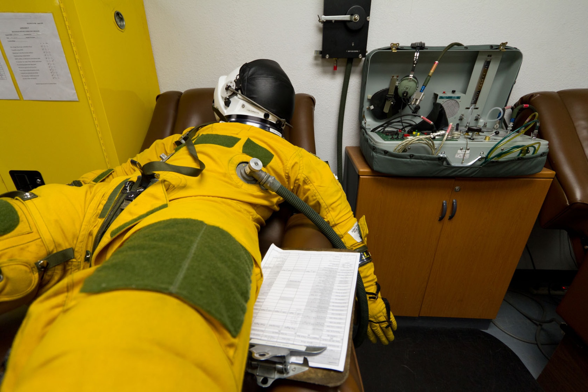 SOUTHWEST ASIA - A U-2 full-pressure suit is filled with air after a flight to dry it July 17, 2012. The suit must then be maintained in a temperature- and humidity-controlled environment to prevent damage. (U.S. Air Force photo/Senior Airman Alexander Recupero)