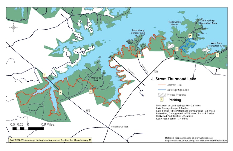 The Bartram Trail is a 27-mile multi-purpose trail located at the U.S. Army Corps of Engineers Savannah District's J. Strom Thurmond Dam and Lake Project, on the Savannah River near Clarks Hill, S.C.