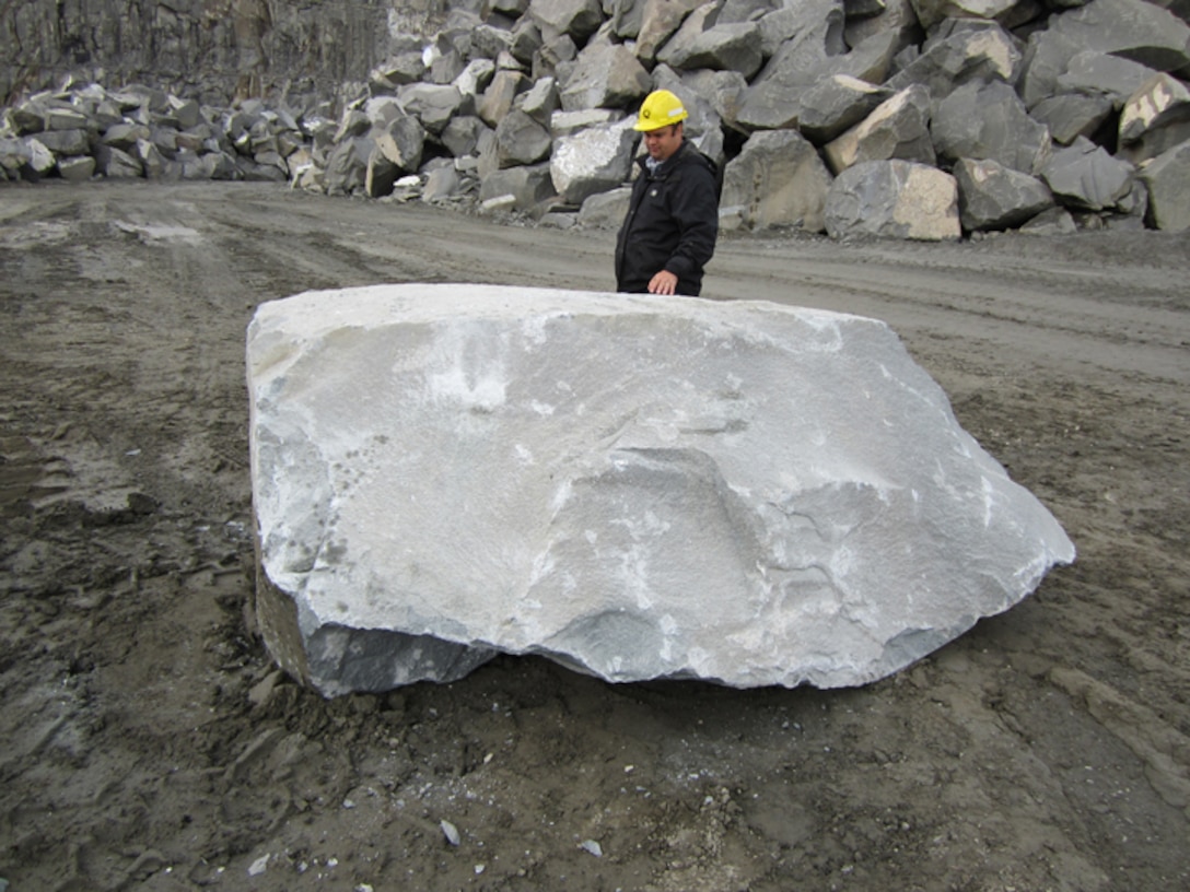 Armor stones weighing 10 to 18 tons each will be used to repair the Neah Bay outer breakwater. The U.S. Army Corps of Engineers, Seattle District, will begin repairs Monday. Cost of repairs to reestablish the crest width to 25 feet and 18 feet above mean lower low water is $2.19 million.  (U.S. Army Corps of Engineers photo/released)