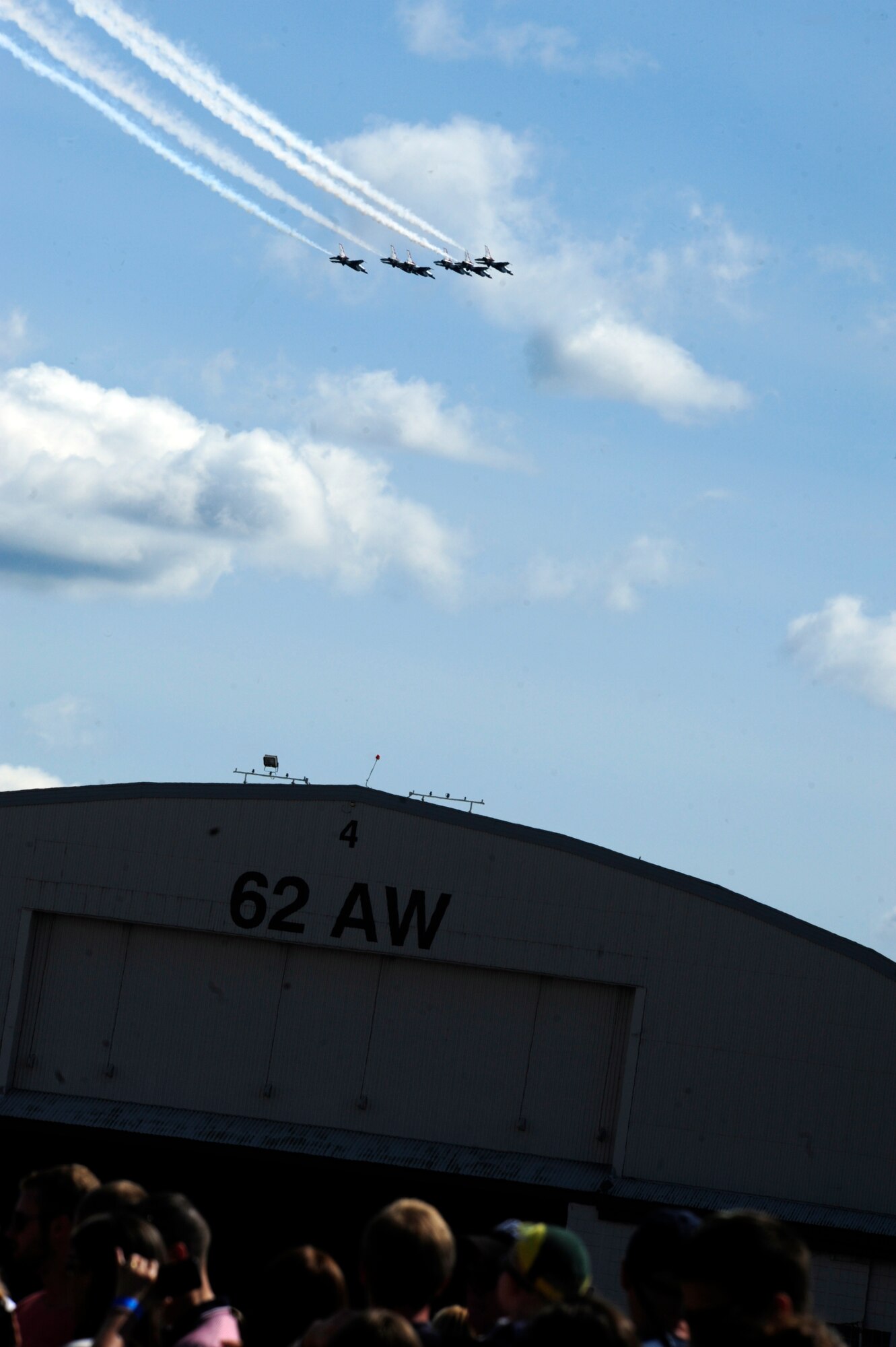 The U.S. Air Force Thunderbirds perform their delta formation July 21, 2012, during the 2012 Joint Base Lewis-McChord Air Expo at McChord Field, Wash. (U.S. Air Force photo/Staff Sgt. Frances Kriss)