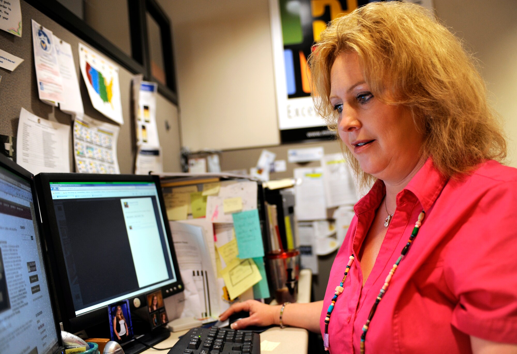 Nicole Reynolds, Ellsworth's Exceptional Family Member Program coordinator, reviews information online about various outreach foundations for families that require special consideration at her office in the Airman and Family Readiness Center on Ellsworth Air Force Base, S.D., July 19, 2012. Reynolds strives to keep base families that have a member with special needs informed about the resources available to them in the local area, as well as help facilitate their enrollment in medical treatment and educational programs. (U.S. Air Force photo by Airman Ashley J. Cass/Released)