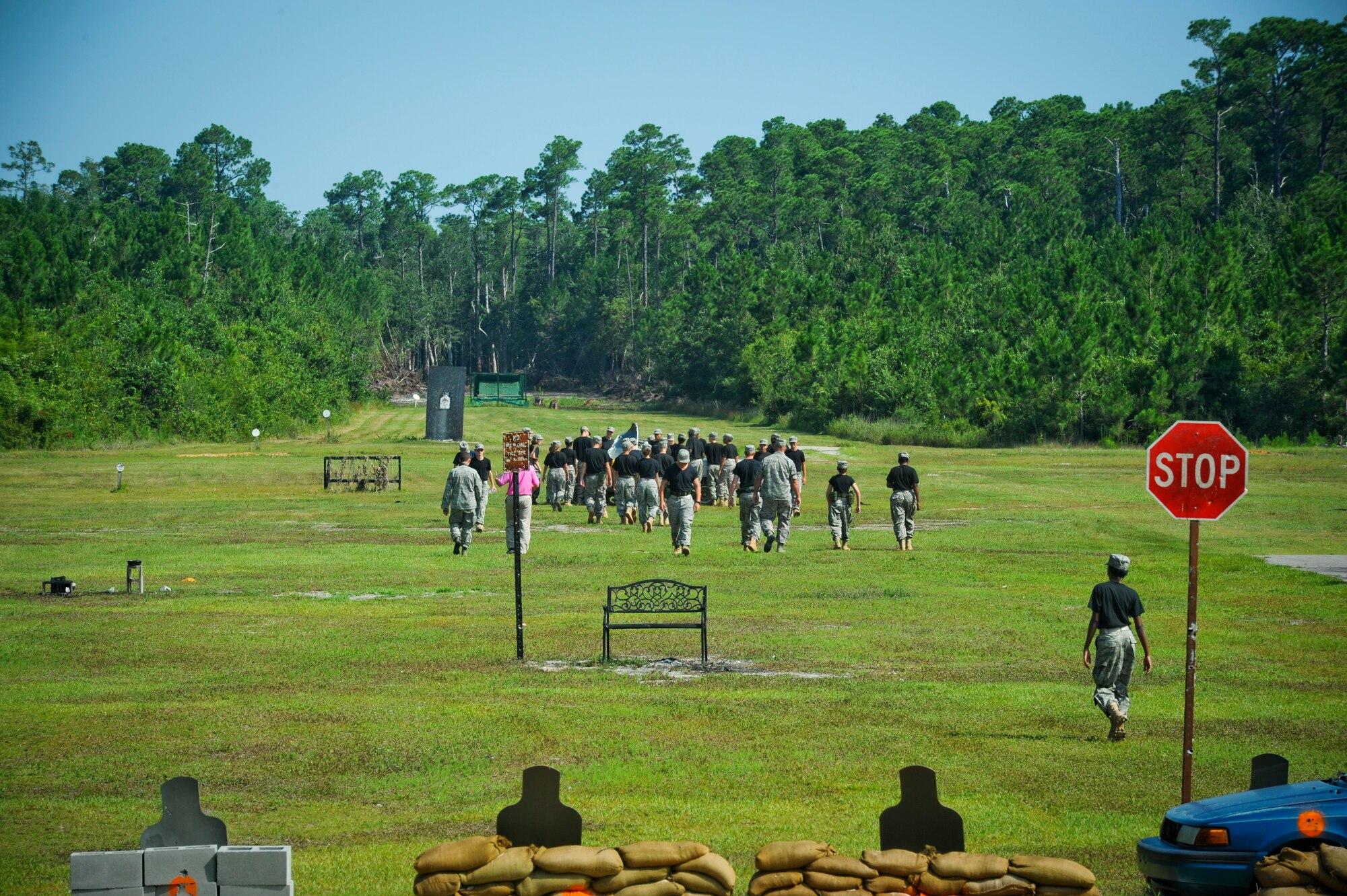 Pensacola Air Force Junior ROTC cadets walk down the range July 17, 2012 at Hurlburt Field, Fla. The range was used to show the cadets dynamics in terrorism. (U.S. Air Force photo by Staff Sgt. David Salanitri/ Released)