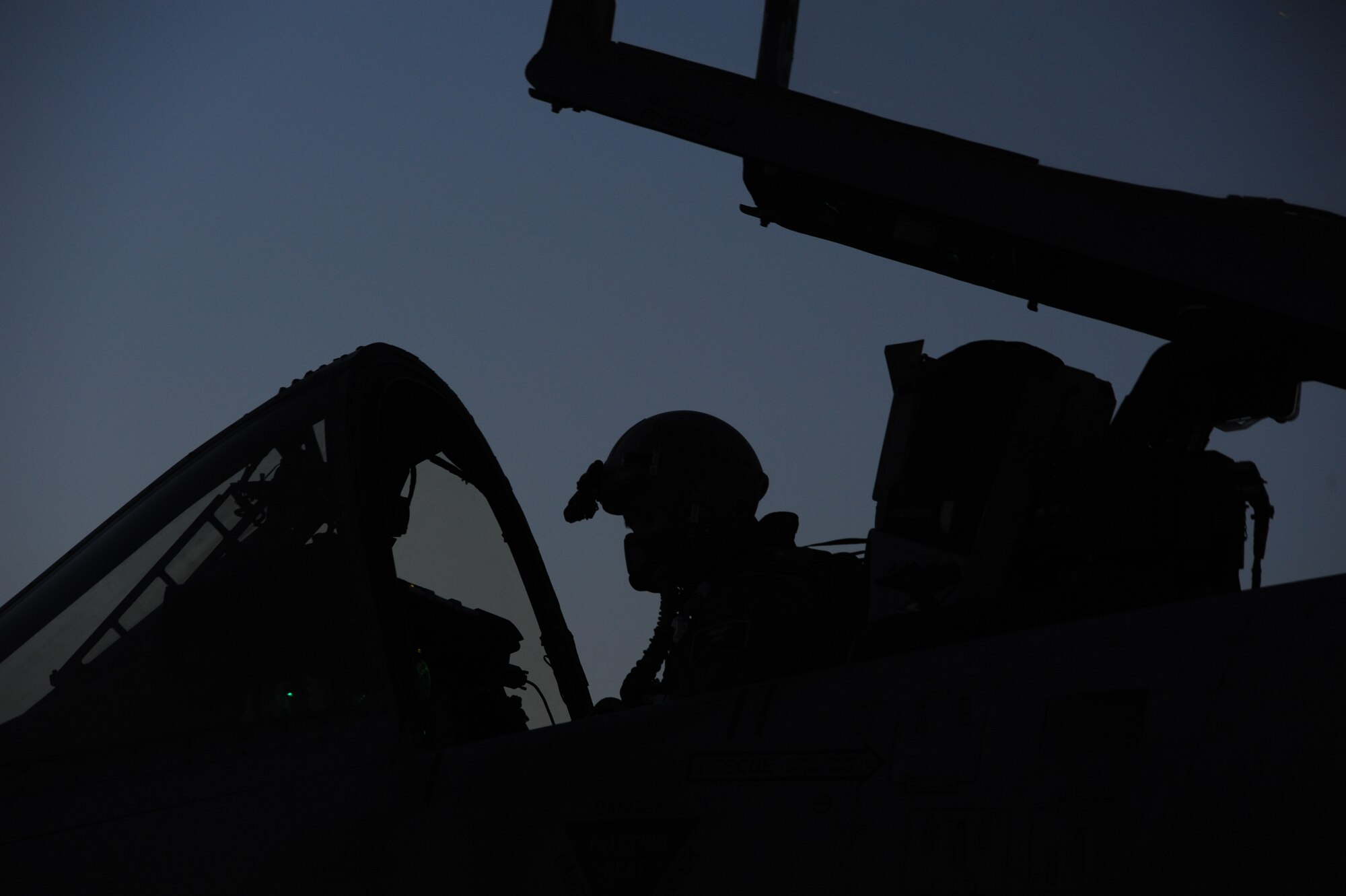 CAMPIA TURZII, Romania – An  81st Fighter Squadron A-10 Thunderbolt II pilot checks his aircraft’s systems before flying a night combat search and rescue training mission July 20 during Dacian Thunder, a partnership building exercise. Dacian Thunder is a month-long exercise in which U.S. Air Force, Romanian air force, U.S. Marine Corps and the Royal Air Force exchange techniques, tactics, and procedures to strengthen coalition and joint capabilities. (U.S. Air force photo by Senior Airman Natasha Stannard/Released)