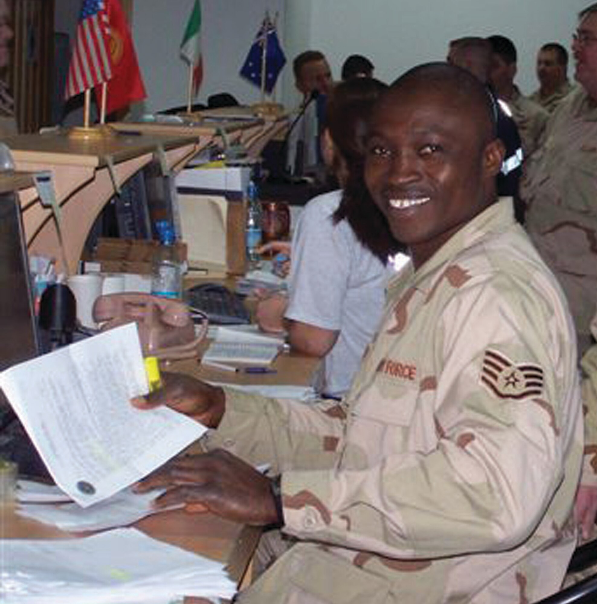 WRIGHT-PATTERSON AIR FORCE BASE, Ohio - Tech. Sgt., now 1st Lt. Will Smith, 87th Aerial Port Squadron air transportation craftsman, is shown here during his deployment in January 2007,  (Courtesy photo)