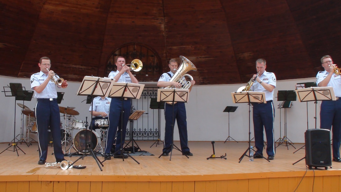 The Five Star Brass Quintet shared the stage with the Ural Band.