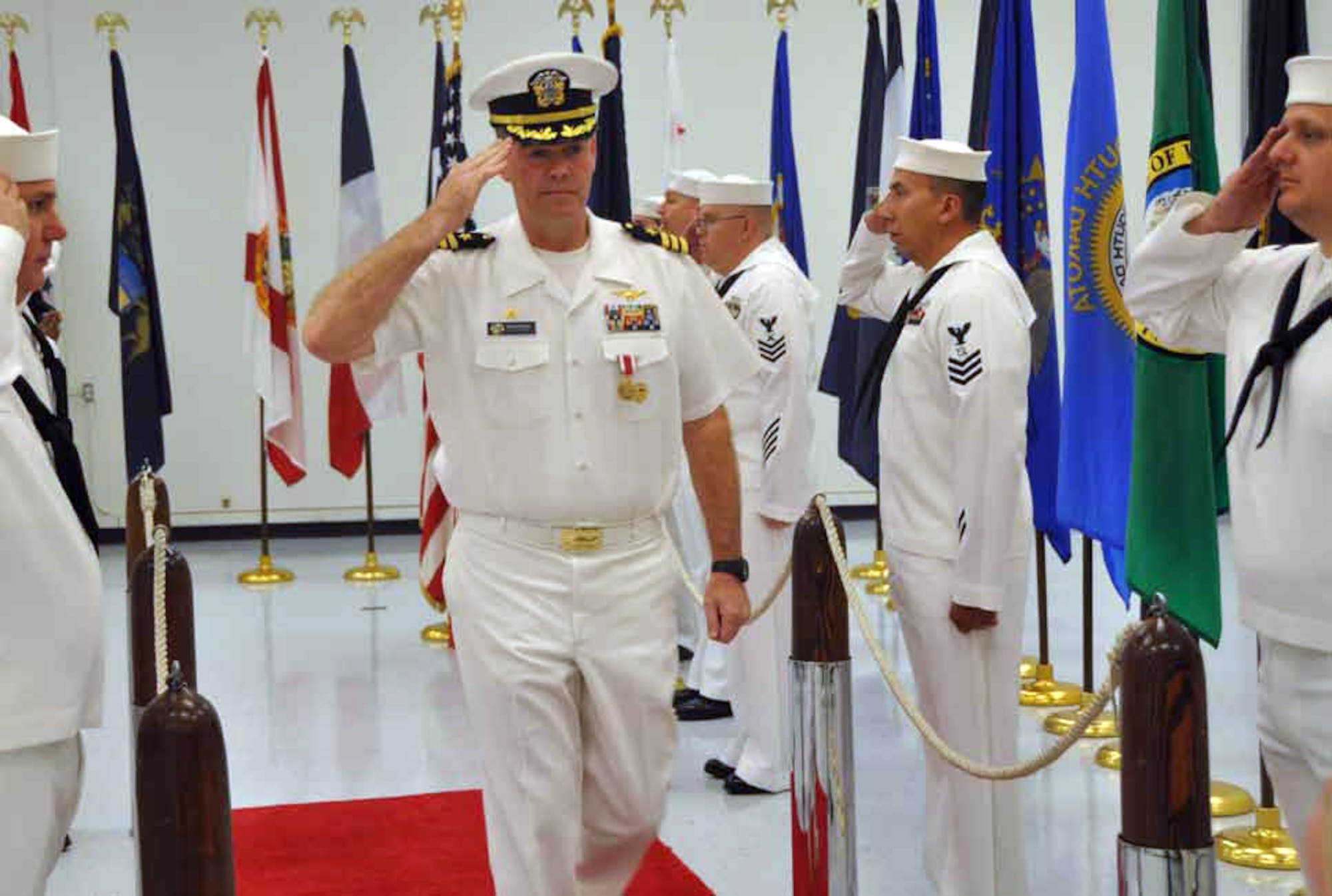 Commander Daniel Burns relinquished command of the Navy Operational Support Center, located at March Air Reserve Base, Calif., July 20. Cmdr. Burns culminates 24 years of dedicated service to the U.S. Navy Reserve. His leadership resulted in the command earning consecutive Retention Excellence Awards in 2010 and 2011, as well as the command’s selection as Navy Region Southwest Reserve Component Command’s  “Medium  Navy Operational Support Center of the Year” for 2010. (U.S. Air Force photos by Darnell Gardner)