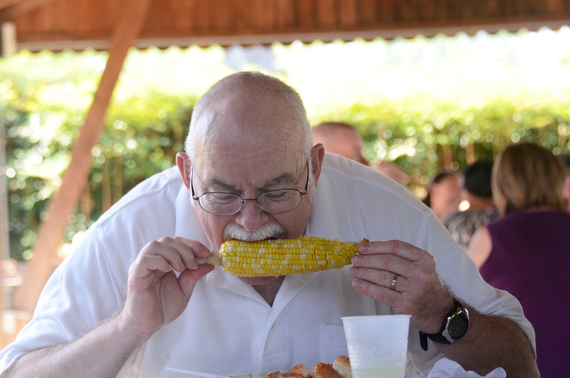 Personnel were treated to lunch of roasted ears of corn and bratwurst at the Dobbins Annual Corn and Sausage Roast held at the base lake July 18. (U.S. Air Force photo/Don Peek)