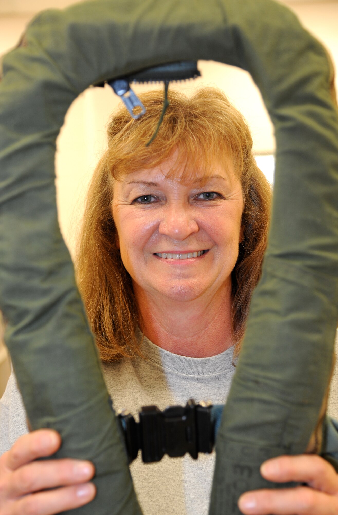 Ruby Riemann is lead maintainer in the Survival Equipment shop operated by CSC Applied Technologies at Vance Air Force Base, Okla. She has been making sure pilots can depend on their emergency parachutes for three decades. (U.S. Air Force photo/ Airman 1st Class Frank Casciotta)