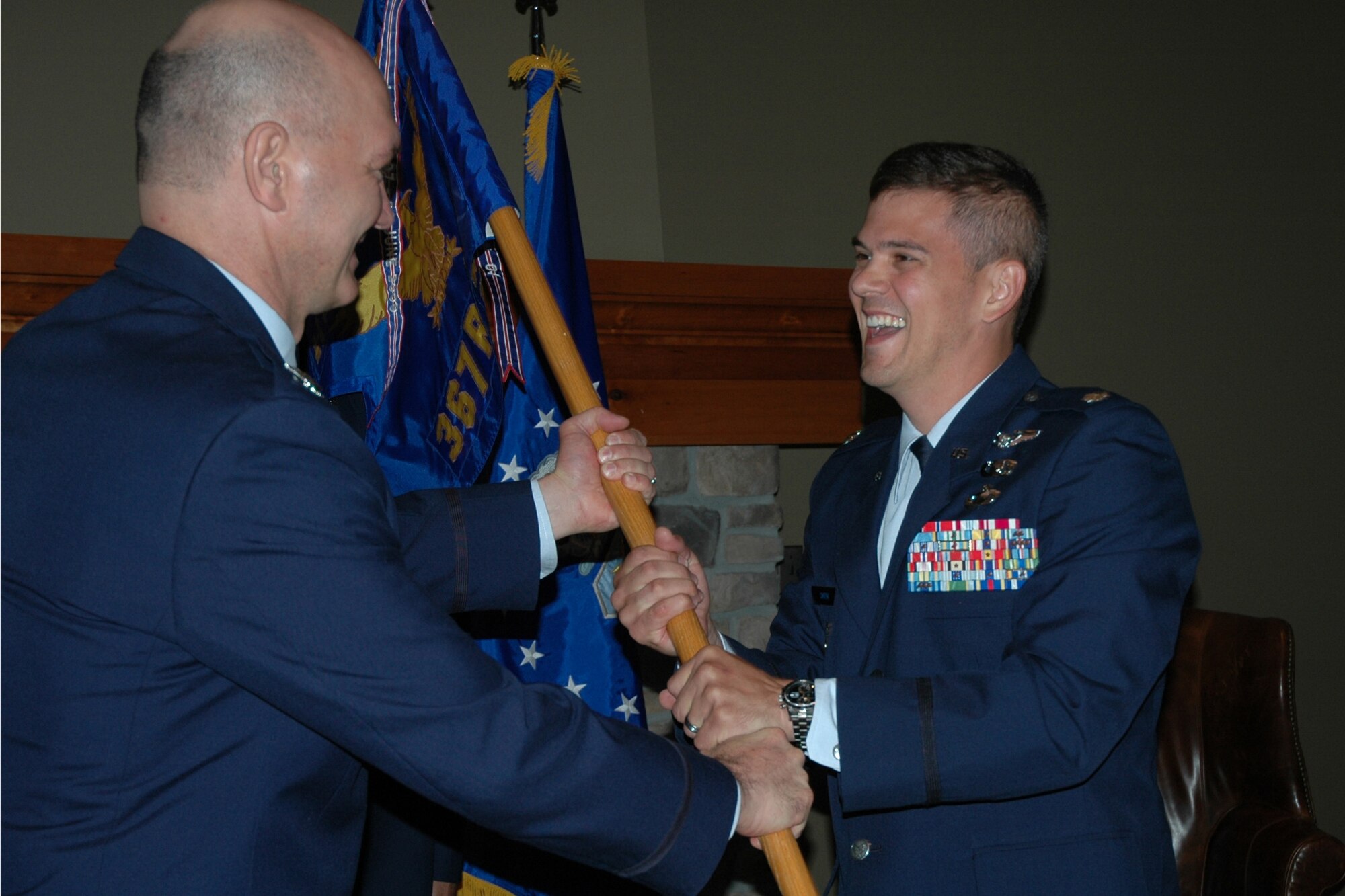 COLORADO SPRINGS, Colo. – Lt. Col. Darrell Smith (right), accepts the 367th Recruiting Squadron guidon from Col. Frederick Williams, the 372nd Recruiting Group commander out of Hill AFB, Utah, July 17 in Colorado Springs. Smith was previously assigned to the Pentagon, and recently earned a Bronze Star for his actions while deployed to Afghanistan. 

The 367th RCS is a geographically separated unit, headquartered in Colorado Springs, Colo., and recruits men and women throughout Colorado and seven other states in the western U.S. region between Wyoming and New Mexico.
