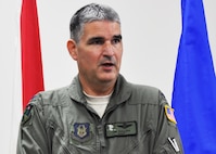 Air Force Reserve Col. James Phillips, new 919th Operations Group commander, makes remarks at his assumption of command ceremony July 14, 2012 at Duke Field, Fla.  Phillips will lead the highly decorated group as it transitions to a new mission.  (U.S. Air Force photo/Dan Neely)