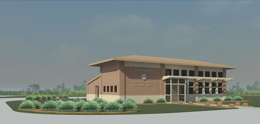 This artist's depiction shows the final plans for the new Visitor Center at the LaSalle Avenue Gate at Langley Air Force Base, Va. Construction will close the gate for approximately six months beginning Aug. 13. (Graphic courtesy of 633rd Civil Engineer Squadron)