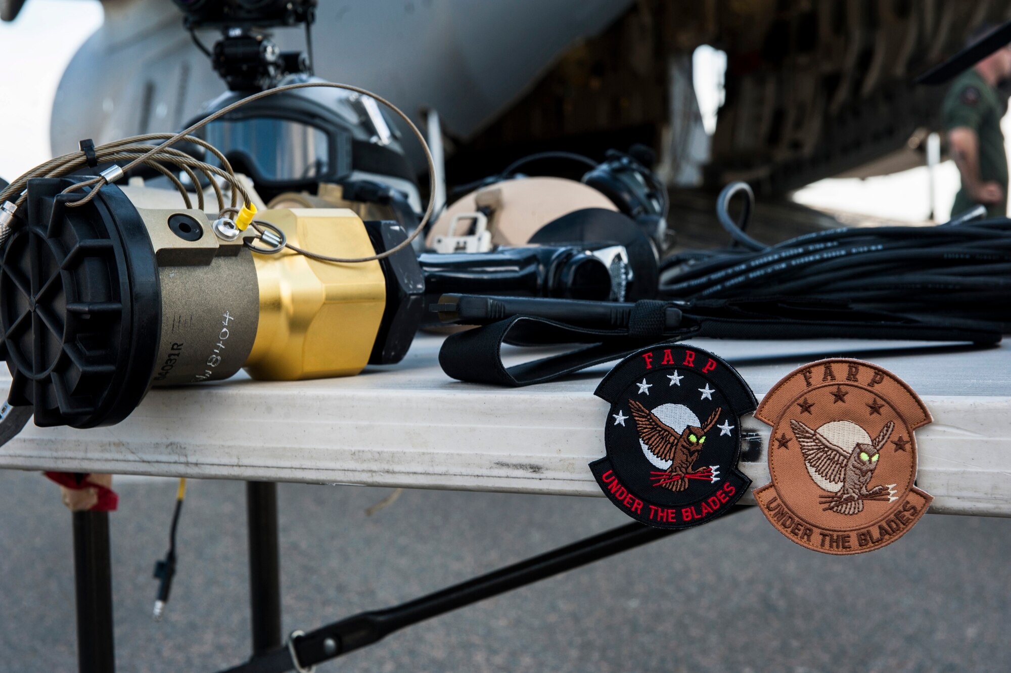 628th Logistics Readiness Squadron Forward Area Refueling Point operation equipment is displayed during a demonstration of the FARP mission at Joint Base Charleston - Air Base, July 12, 2012. The FARP’s mission is to hot refuel, refueling while the aircrafts’ engines are operating, from a transport aircraft (C-17 Globemaster III) to a receiver aircraft, under the cover of darkness in an austere environment. The team’s capability to refuel aircraft in remote locations helps support special operations teams worldwide. The C-17 Globemaster III not only has the capability to fly long distances and land in remote airfields in rough, land-locked regions, but it can also carry large equipment, supplies and troops directly to small airfields in harsh terrain anywhere in the world, day or night. (U.S. Air Force photo/Airman 1st Class Ashlee Galloway)