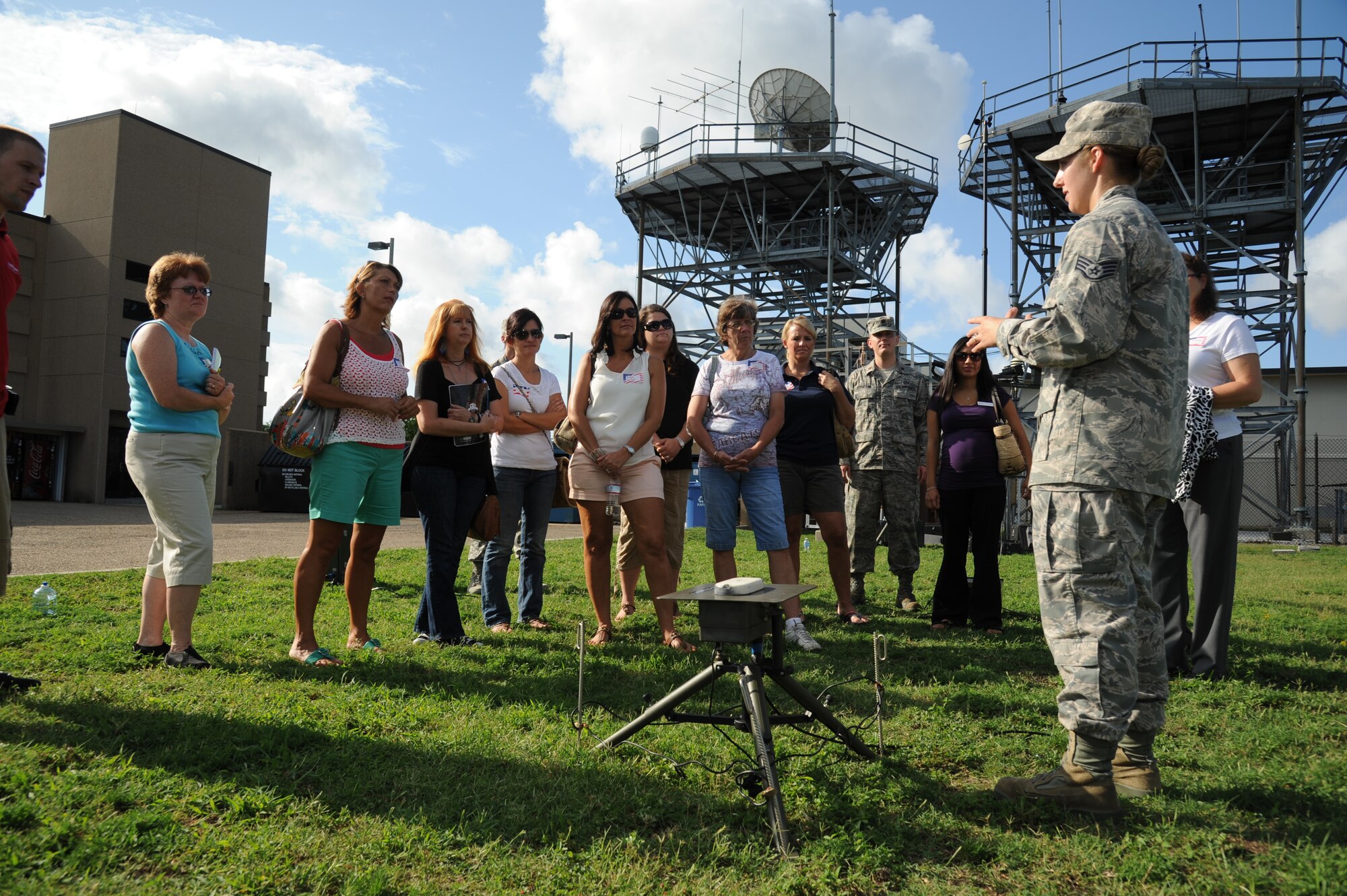 Staff Sgt. Stefanie Schnose, 335th Training Squadron, briefs educators from local schools along the Gulf Coast on Tactical Meteorological Observing Equipment during an educator tour July 26, 2012, at Keesler Air Force Base, Miss.  The tour also consisted of a briefing by the 403rd Wing on their job duties, a tour of a C-130J Hercules aircraft and ate lunch at the Sablich Center.  (U.S. Air Force photo by Kemberly Groue)
