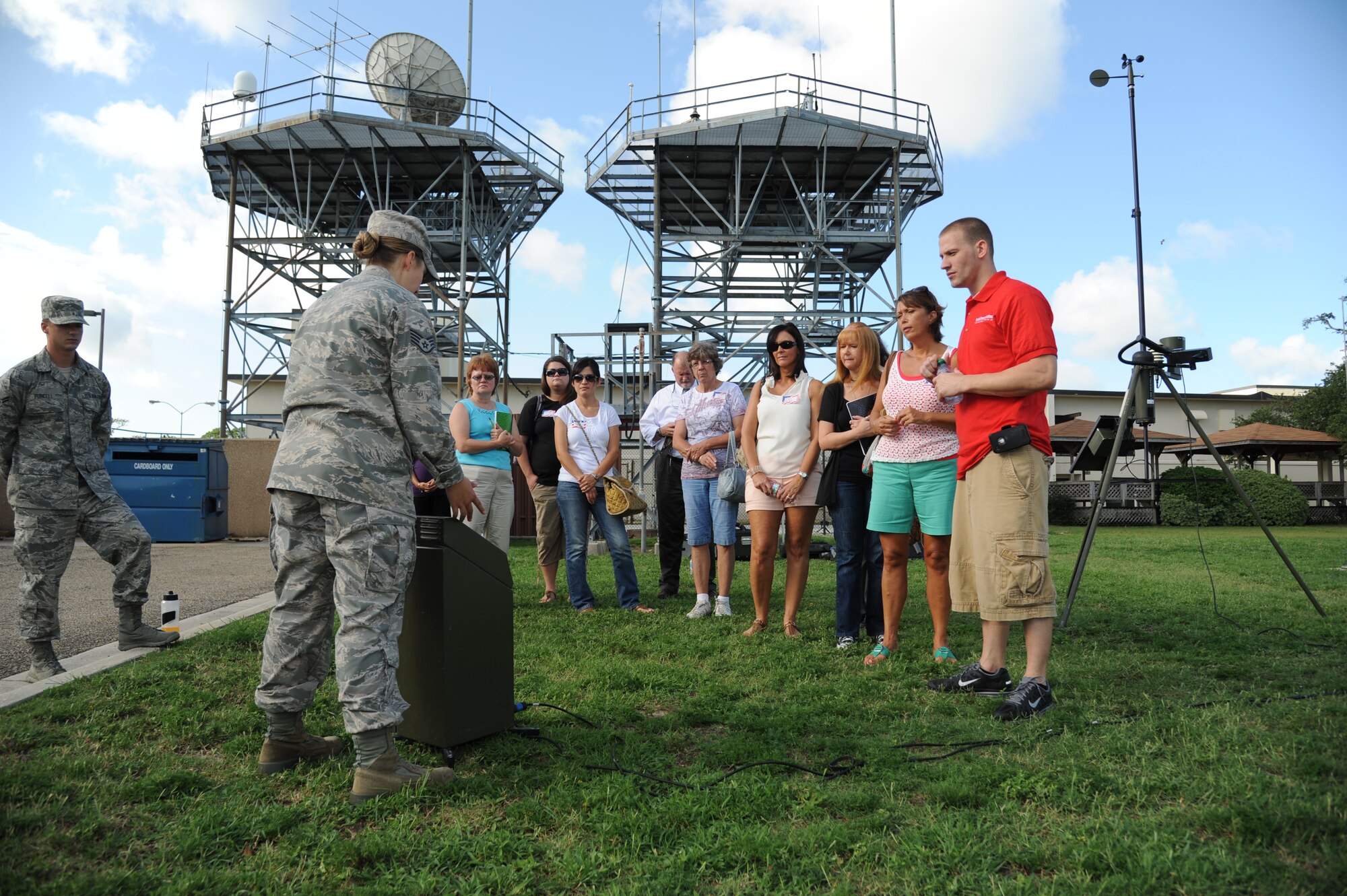 Staff Sgt. Stefanie Schnose, 335th Training Squadron, briefs educators from local schools along the Gulf Coast on Tactical Meteorological Observing Equipment during an educator tour July 26, 2012, at Keesler Air Force Base, Miss.  The tour also consisted of a briefing by the 403rd Wing on their job duties, a tour of a C-130J Hercules aircraft and ate lunch at the Sablich Center.  (U.S. Air Force photo by Kemberly Groue)