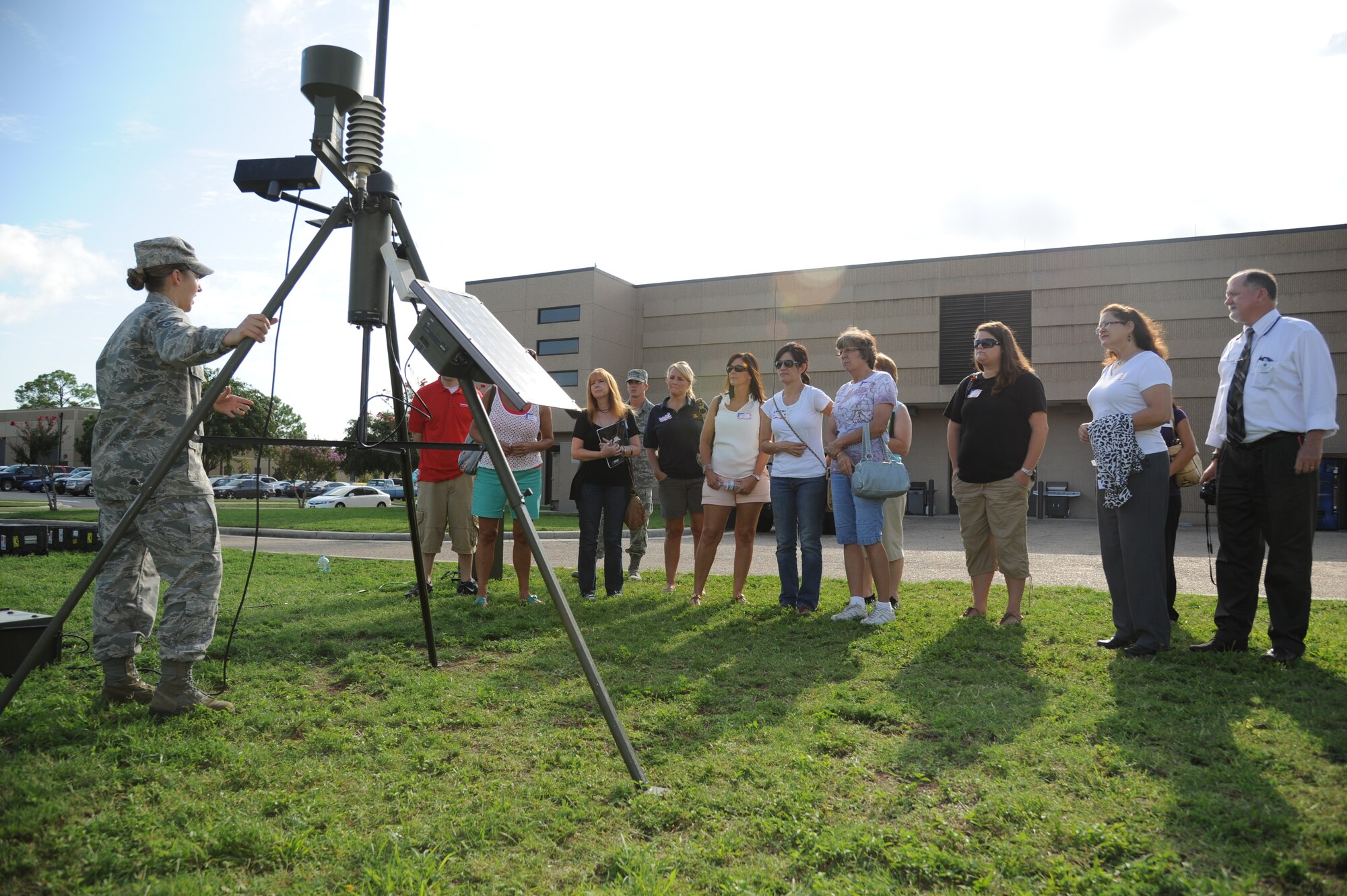 Staff Sgt. Stefanie Schnose, 335th Training Squadron, briefs educators from local schools along the Gulf Coast on Tactical Meteorological Observing Equipment during an educator tour July 26, 2012, at Keesler Air Force Base, Miss.  The tour also consisted of a briefing by the 403rd Wing on their job duties, a tour of a C-130J Hercules aircraft and ate lunch at the Sablich Center.  (U.S. Air Force photo by Kemberly Groue)