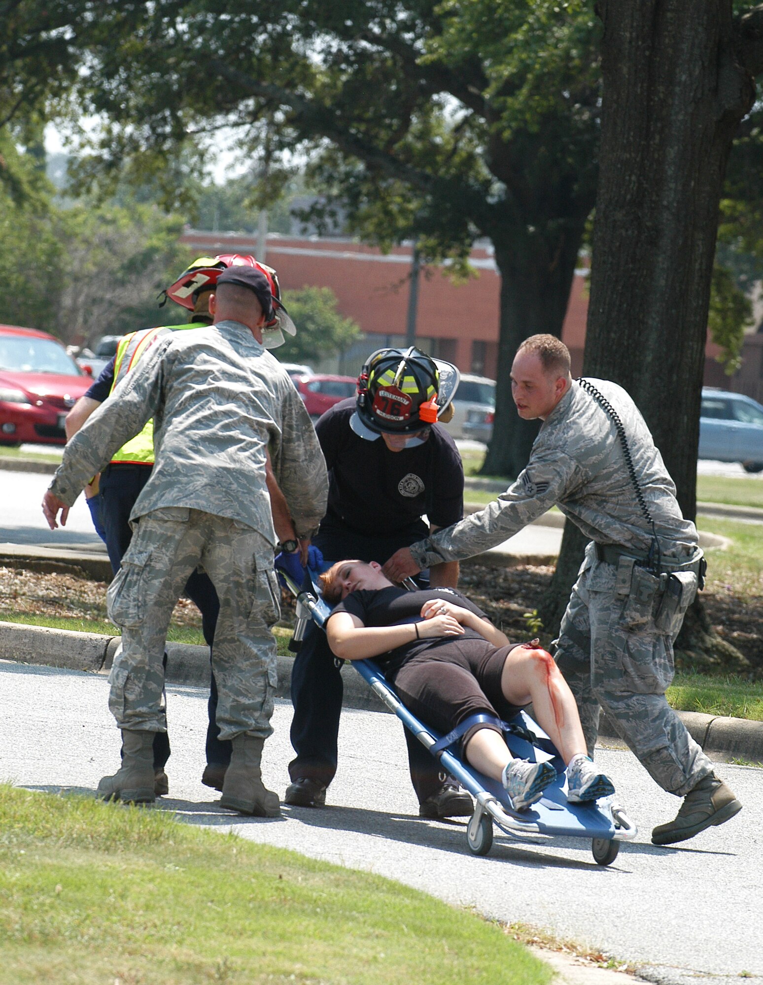 An active shooter scenario was conducted Thursday as part of a basewide emergency management exercise. The exercise included a multi-agency collaboration with Robins Air Force Base, deputies from the Houston County Sheriff's Department and Georgia Bureau of Investigations agents.( U.S. Air Force photo/Sue Sapp)