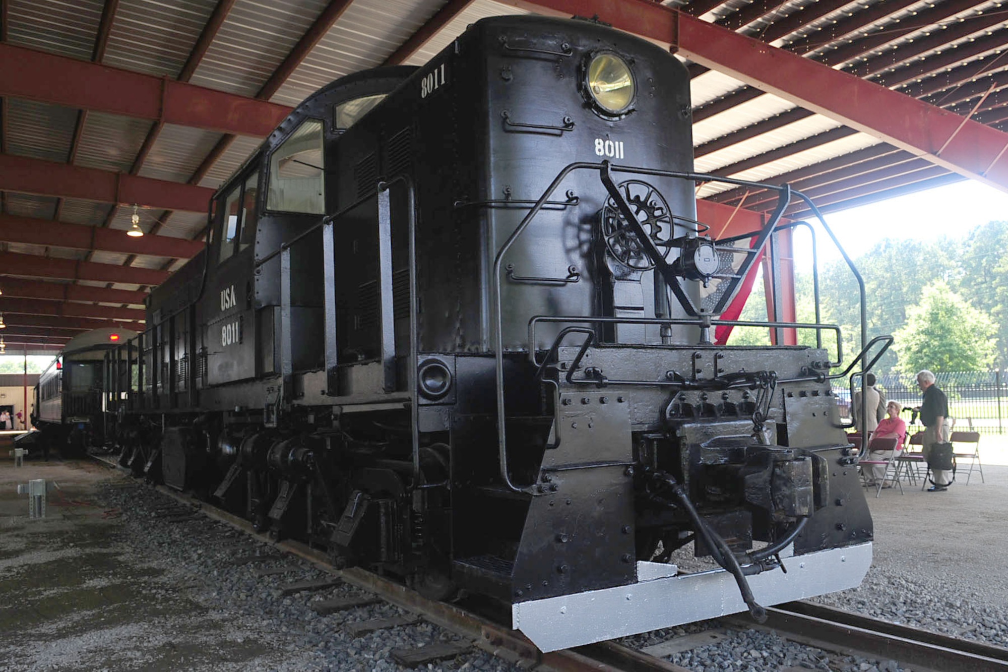 This RS-1 locomotive was put on display before the start of the U.S. Transportation Corps’ 70th Anniversary Ceremony at Fort Eustis, Va., July 25, 2012. The ceremony was held to showcase the newly-obtained locomotive, as well as unveil the Army Transportation Museum’s new railyard pavilion. (U.S. Air Force photo by Staff Sgt. Ashley Hawkins/Released)