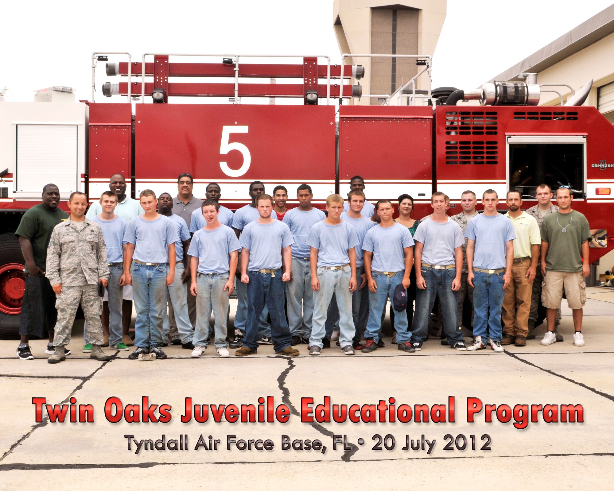 Sixteen young men and six chaperones, from the Twin Oaks Juvenile Education Program, received a tour of Tyndall July 20. (U.S. Air Force photo by Susan Trahan)
