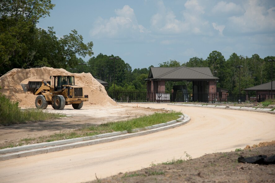 Road construction takes place outside the new Moody Air Force Base, Ga., gate July 25, 2012. The new gate will give the base an additional entrance and will feature a search station for delivery trucks. (U.S. Air Force photo by Airman 1st Class Paul Francis/Released)

