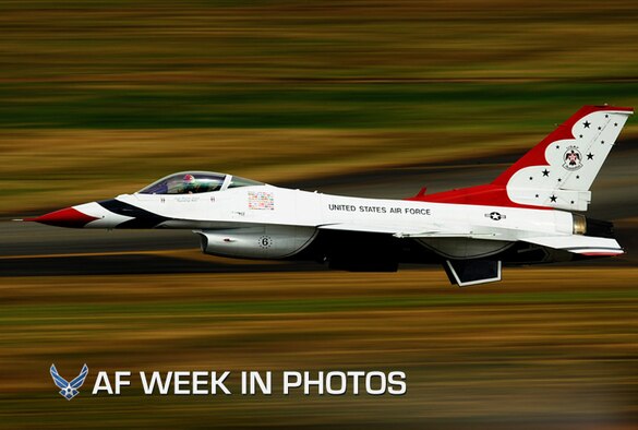 Capt. Blaine Jones, Thunderbird 6, Opposing Solo pilot, takes off during the Joint Base Lewis-McChord Air Expo, July 22, 2012. (U.S. Air Force photo/Staff Sgt. Larry E. Reid Jr.)




