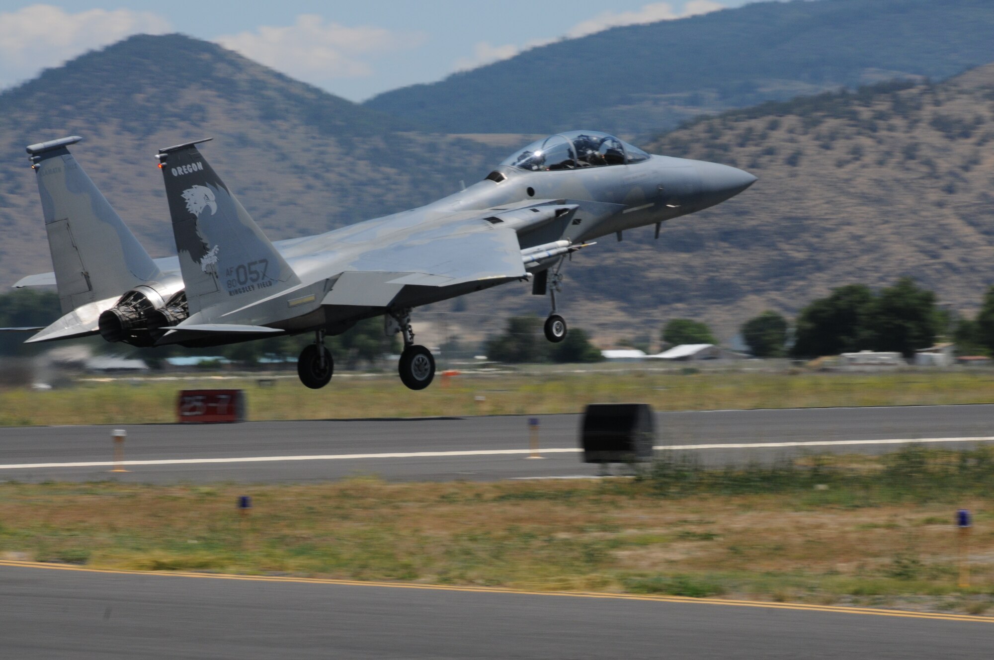 Maj. Gen. Timothy Zadalis, Director of Intelligence Operations and Nuclear Integration Headquarters at Air Education and Training Command, sits in the backseat of an F-15 Eagle during a familiarization flight at Kingsley Field, Ore., July 24, 2012. Kingsley Field was just moved under the command of Zadalis earlier this year. (Air National Guard photo by Tech. Sgt. Jefferson Thompson/Released)