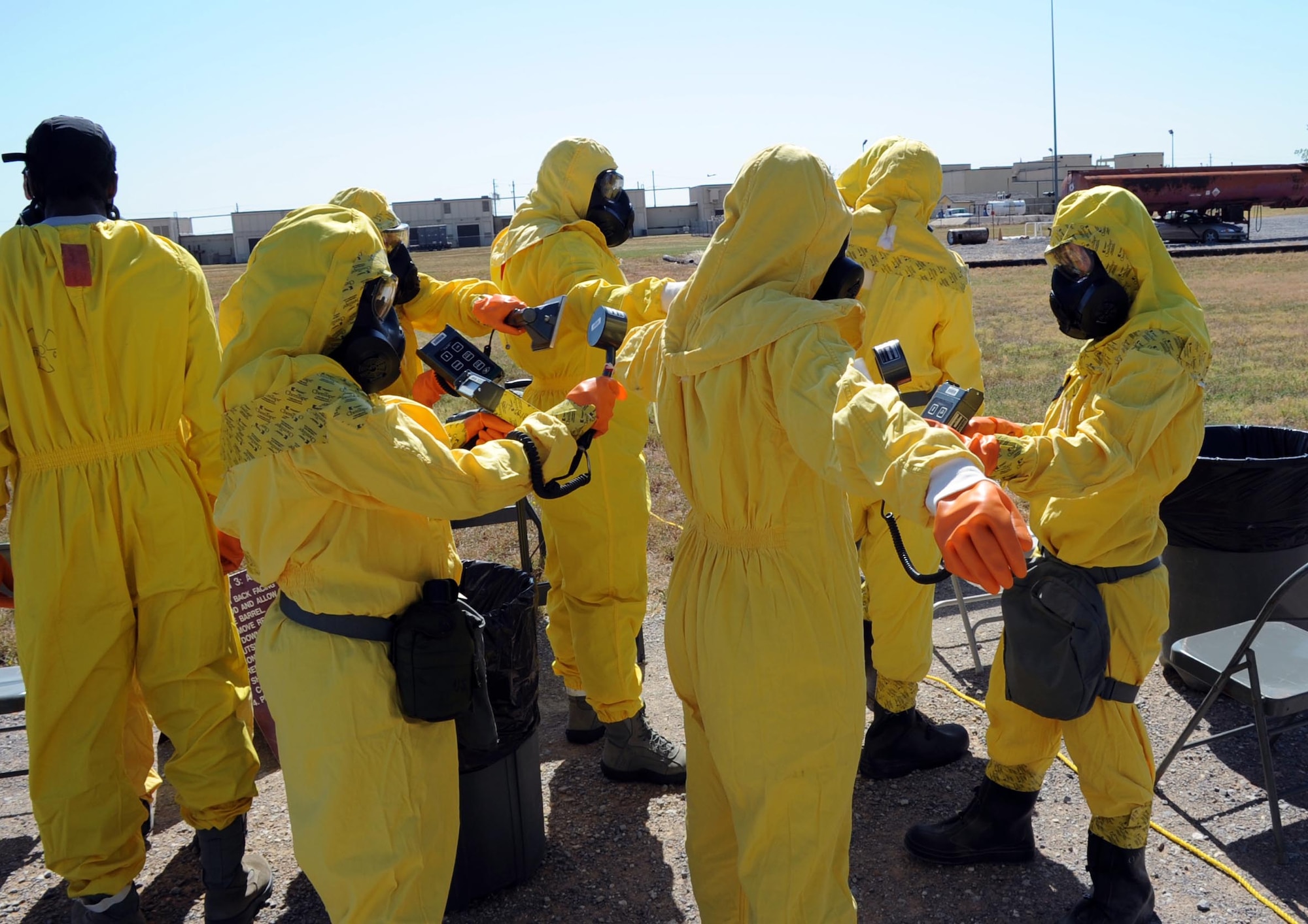 Airmen from the 301st Civil Engineering Squadron as well as Sheppard Emergency Management Team perform a scan for radiation during a training exercise July 25.  The 301st CES is based out of the Fort Worth Joint Reserve Base in Fort Worth, Texas.