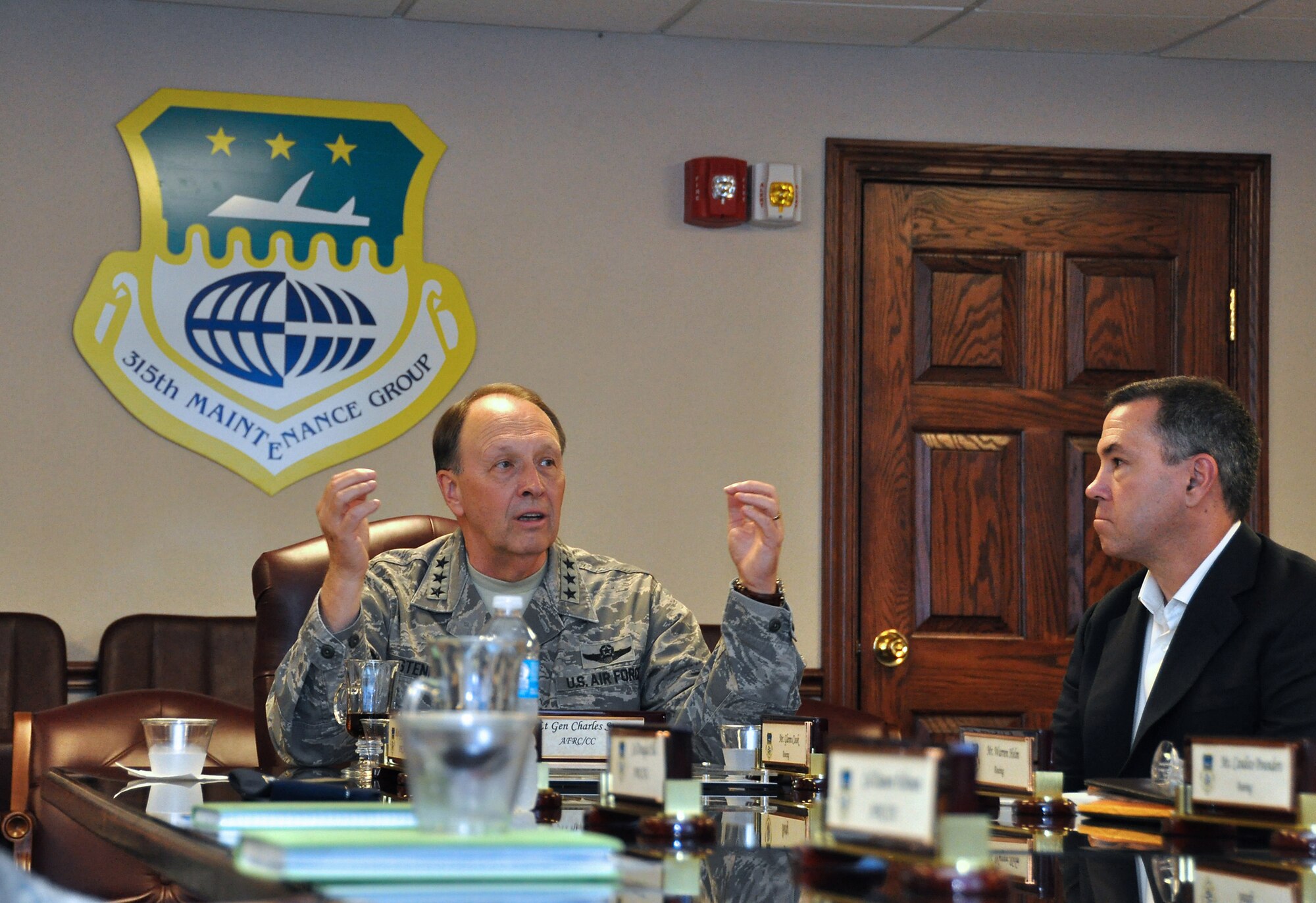 Lt. Gen. Charles Stenner, Air Force Reserve Chief visited Joint Base Charleston July 25 to sign an Employer Support of Guard and Reserve statement of support with Boeing. While at the base the general toured the Field Training Detachment. There, reservists and active duty airmen demonstrated various C-17 mockup training equipment, which includes a fully operational cockpit that allows trainer to introduce faults into the system for maintenance workers to troubleshoot.  FTD also has complete engine assemblies, operational landing gear systems, tail structures and more.
ESGR is a Department of Defense Agency that seeks to promote a culture which all American employers will value the support the military service of their employees and in this case, future employees.  (U.S. Air Force photo / Michael Dukes)

