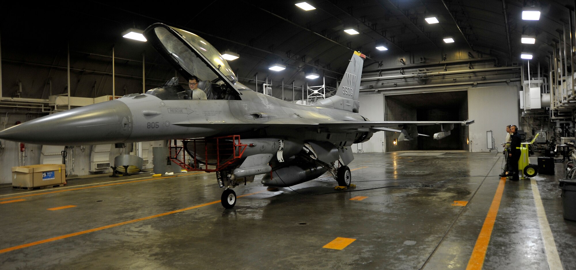 U.S. Air Force Airmen from the 14th Fighter Squadron test a newly-installed engine in an F-16 Fighting Falcon at Misawa Air Base, Japan, July 25, 2012. The 35th Fighter Wing grounded its aircraft after an F-16 pilot ejected in the Pacific Ocean, July 22. After additional inspections, coupled with stringent routine checks, the wing resumed flying to meet mission requirements, July 26. (U.S. Air Force photo by Staff Sgt. Nathan Lipscomb/Released)