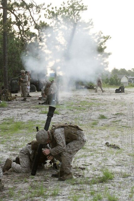 Marines from 81mm Mortar Platoon, Weapons Company, 2nd Battalion, 2nd Marine Regiment, 2nd Marine Division conduct fire mission training June 25.
