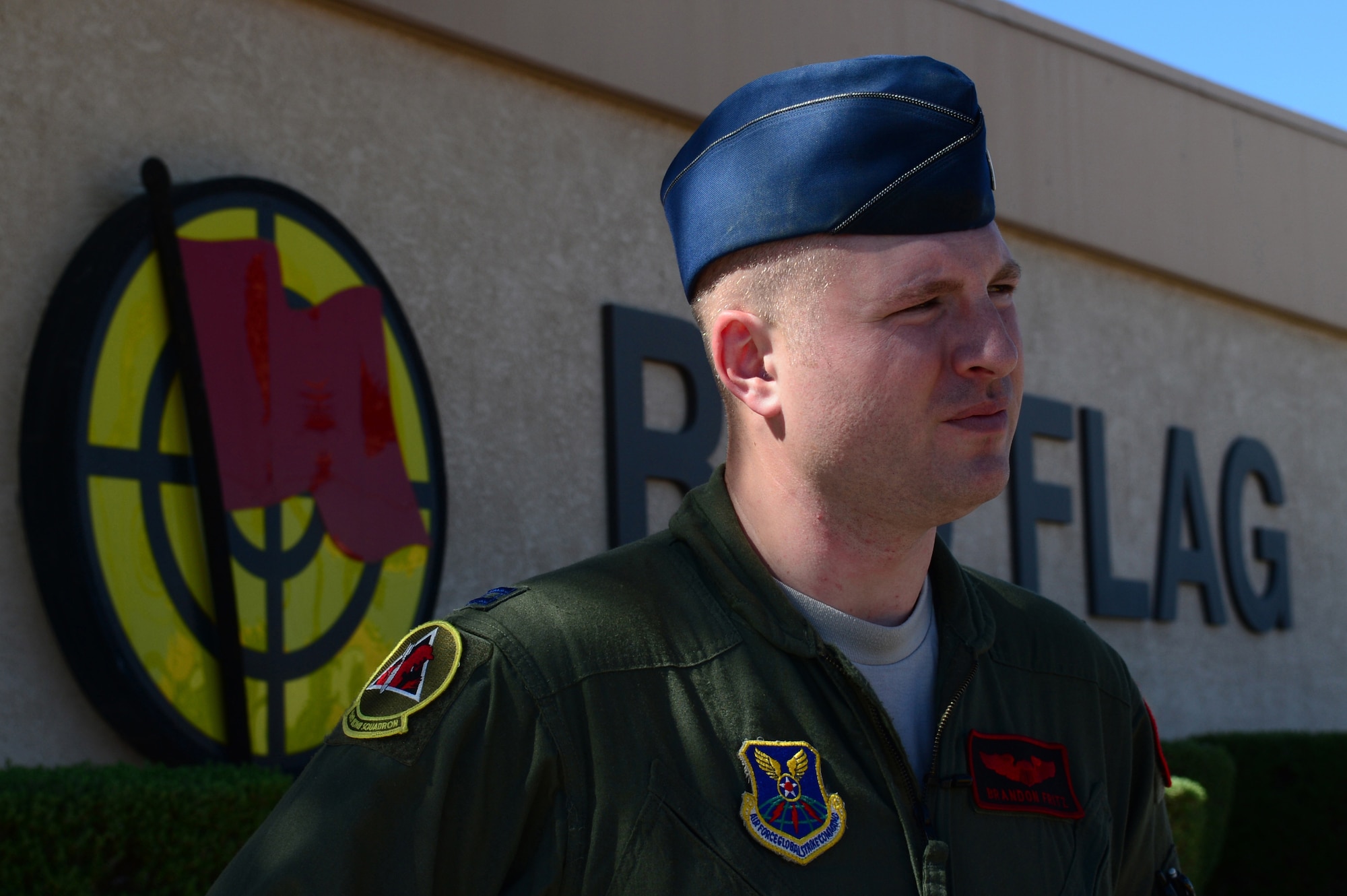 Capt. Brandon Fritz, 96th Bomb Squadron B-52H Stratofortress copilot from Barksdale Air Force Base, La., observes aircraft take off July 17 at Nellis Air Force Base, Nev., during Exercise Red Flag. Red Flag provides an opportunity for Air Force Global Strike Command units to demonstrate their ability to deploy long-range strike forces and deliver precision effects that strengthen the nuclear enterprise. (U.S. Air Force photo/Tech. Sgt. Rebecca Zannetti)(RELEASED)