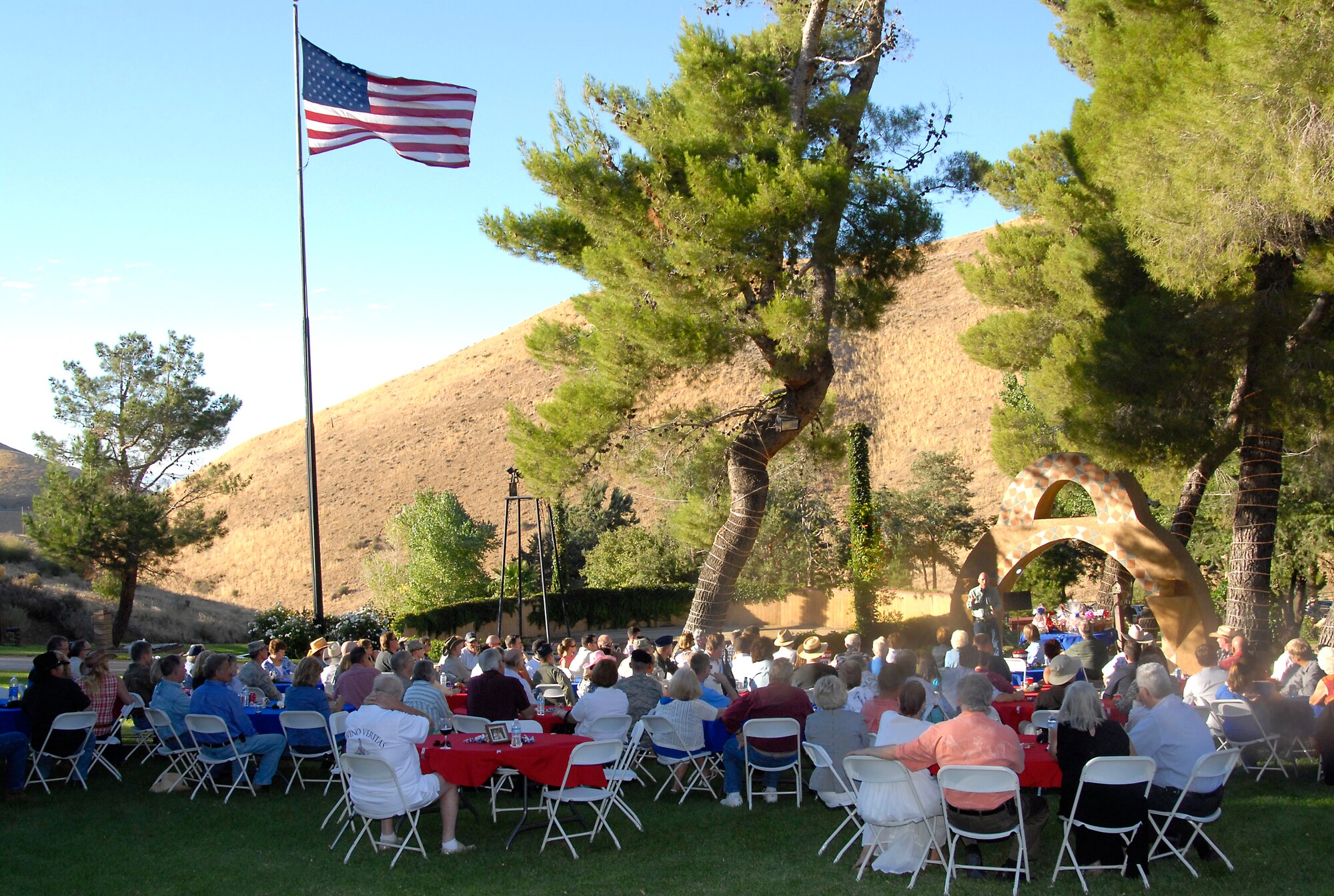 Base leadership and civic leaders and supporters gathered at the annual Edwards Air Force Base Civilian-Military Support Group Barbeque July 26 at the Hacienda Ranch in Palmdale, Calif. (Air Force photo by Laura Mowry)