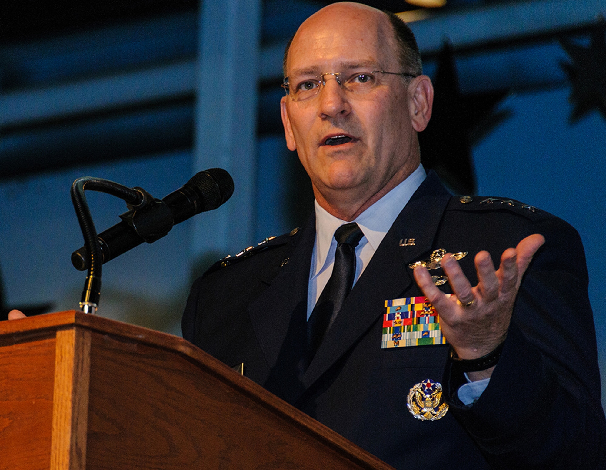 Lt. Gen. James F. Jackson became chief of the Air Force Reserve and assumed command of Air Force Reserve Command in a ceremony at the Museum of Aviation July 30.  He replaced Lt. Gen. Charles E. Stenner, Jr., who retired from the Air Force with 39 years of military service. Air Force Vice Chief of Staff Gen. Larry O. Spencer officiated the ceremony. (U.S. Air Force photo/Staff Sgt. Alexy Saltekoff)