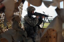 U.S. Air Force Airman 1st Class Chad Lyon, 4th Security Forces Squadron force protector, keeps an eye on the base’s surrounding area for threats during an operational readiness exercise on Seymour Johnson Air Force Base, N.C., July 26, 2012. Security Forces personnel are an always alert, always prepared combat-ready force for any mission, anytime, anywhere. (U.S. Air Force photo/Airman 1st Class John Nieves Camacho/Released)
