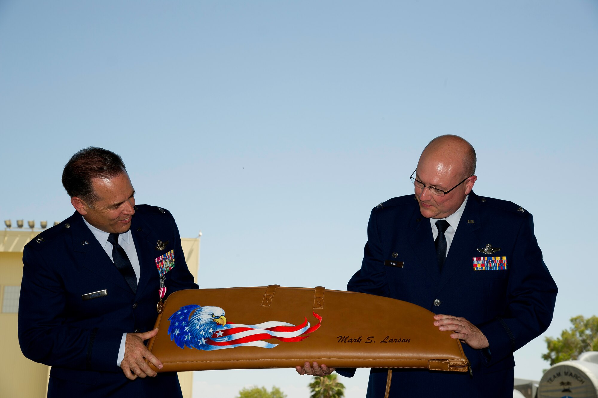Col Mark Larson's promotion and farewell on July 21. (U.S. Air Force photo by Staff Sgt. Matthew Smith) 

