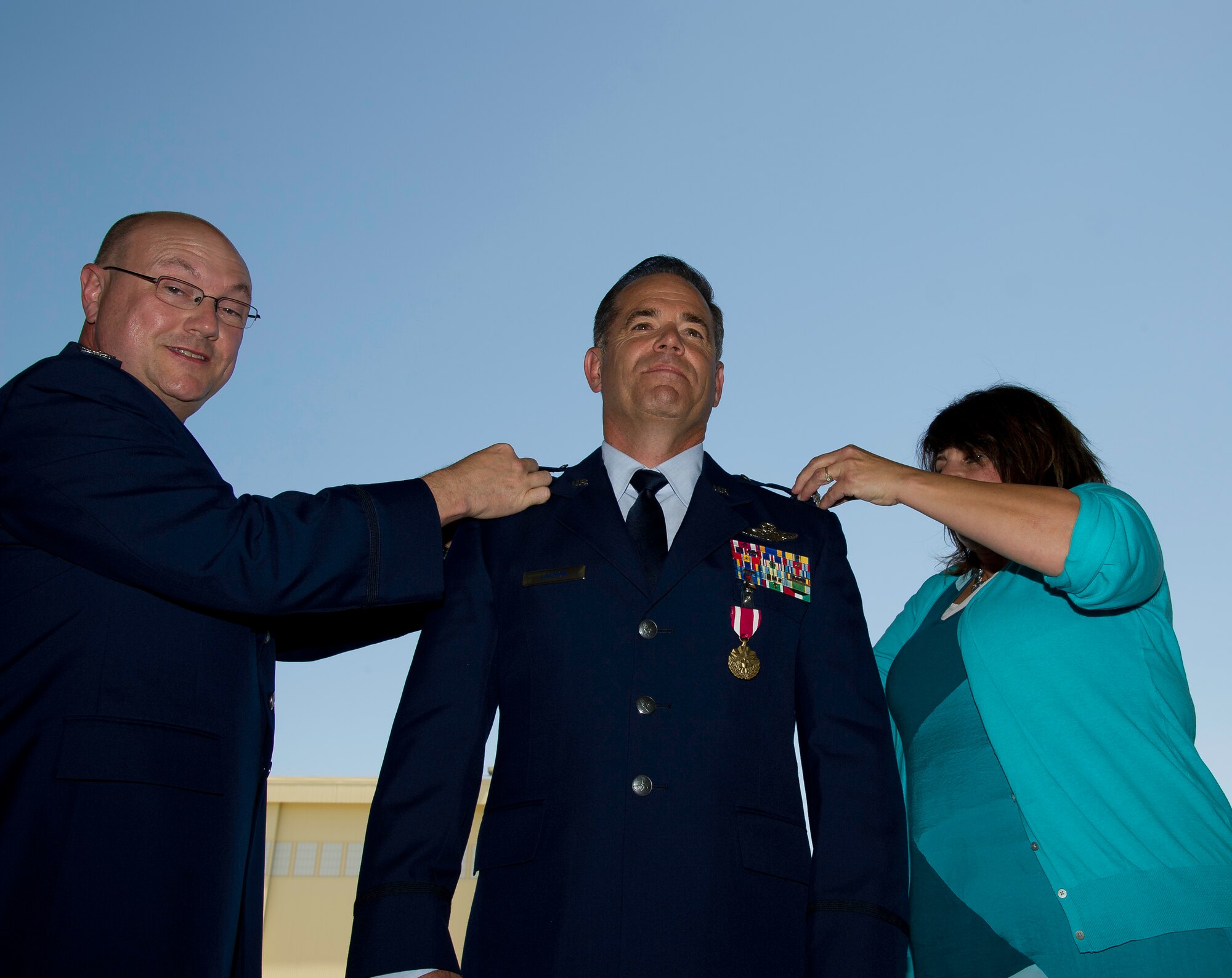 Col Mark Larson's promotion and farewell on July 21. (U.S. Air Force photo by Staff Sgt. Matthew Smith) 

