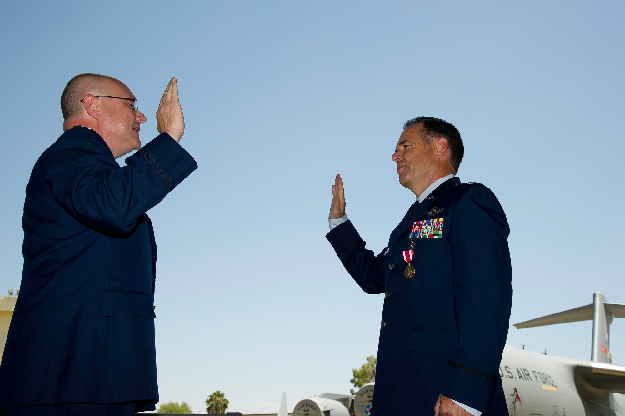 Col Mark Larson's promotion and farewell on July 21. (U.S. Air Force photo by Staff Sgt. Matthew Smith) 

