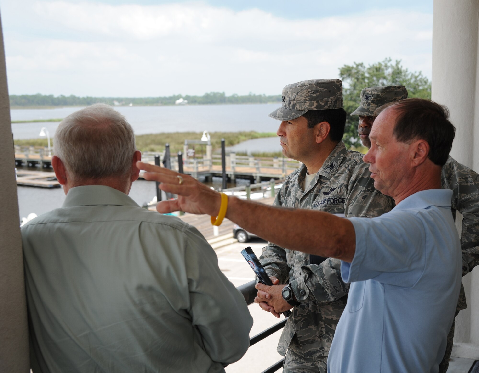 Col. Rene Romero, 81st Training Wing vice commander, receives a tour of the Outdoor Recreation facility and Marina, by Wayne Fortier, 81st Force Support Squadron, during a one-day immersion tour of the 81st Mission Support Group, July 24, 2012, Keesler Air Force Base, Miss.  (U.S. Air Force photo by Kemberly Groue)